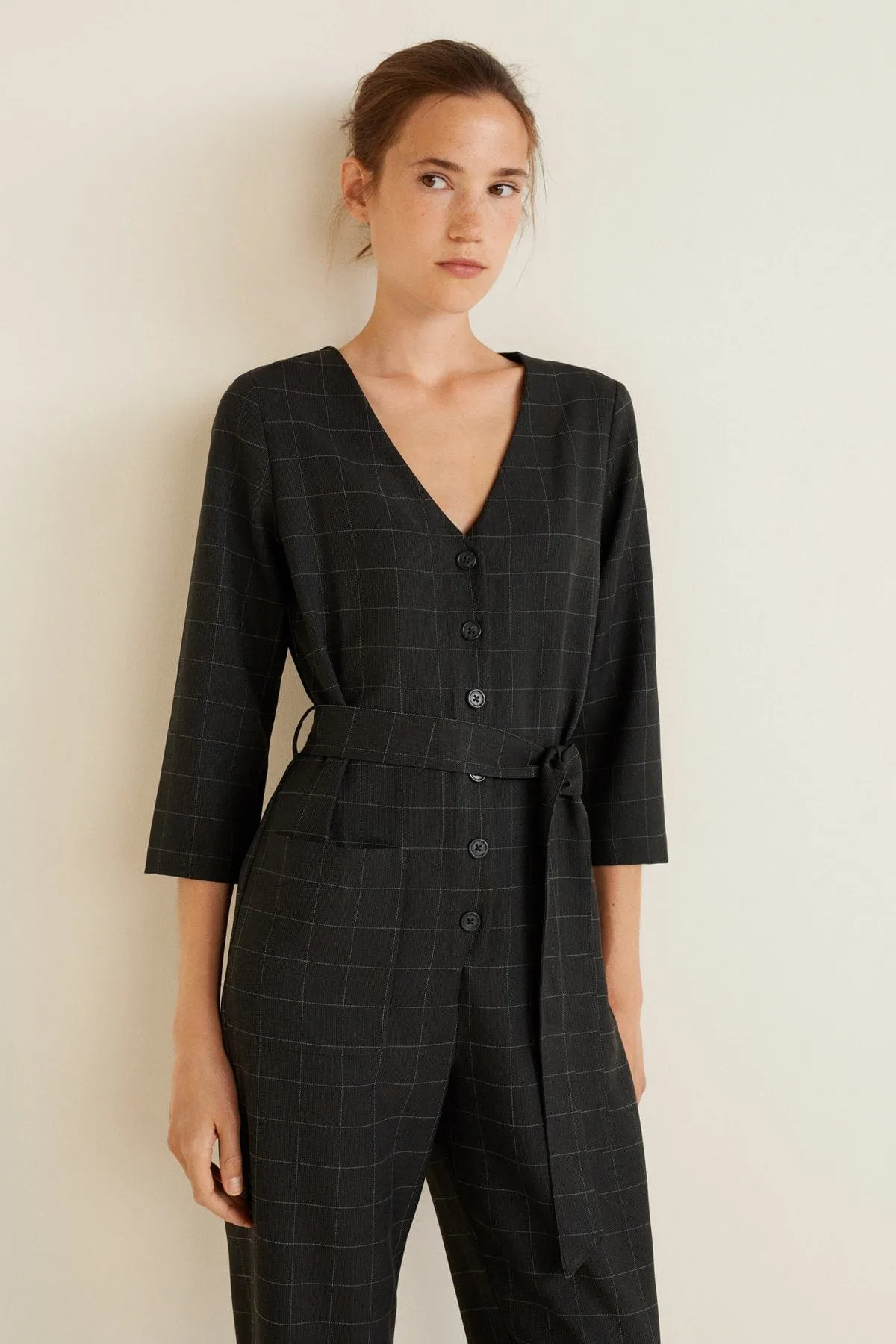 16178 Black Plaid Jumpsuit