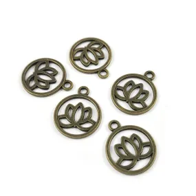 5 Bronze lotus charms, Nickel free