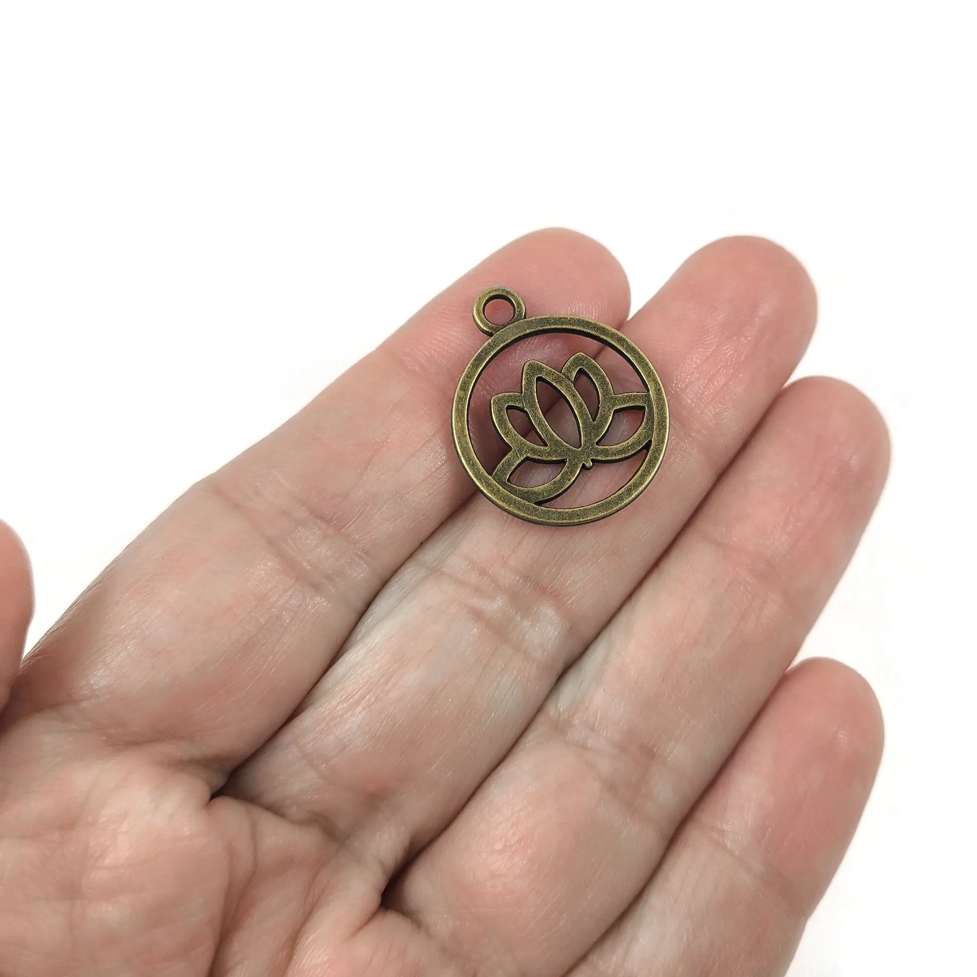 5 Bronze lotus charms, Nickel free