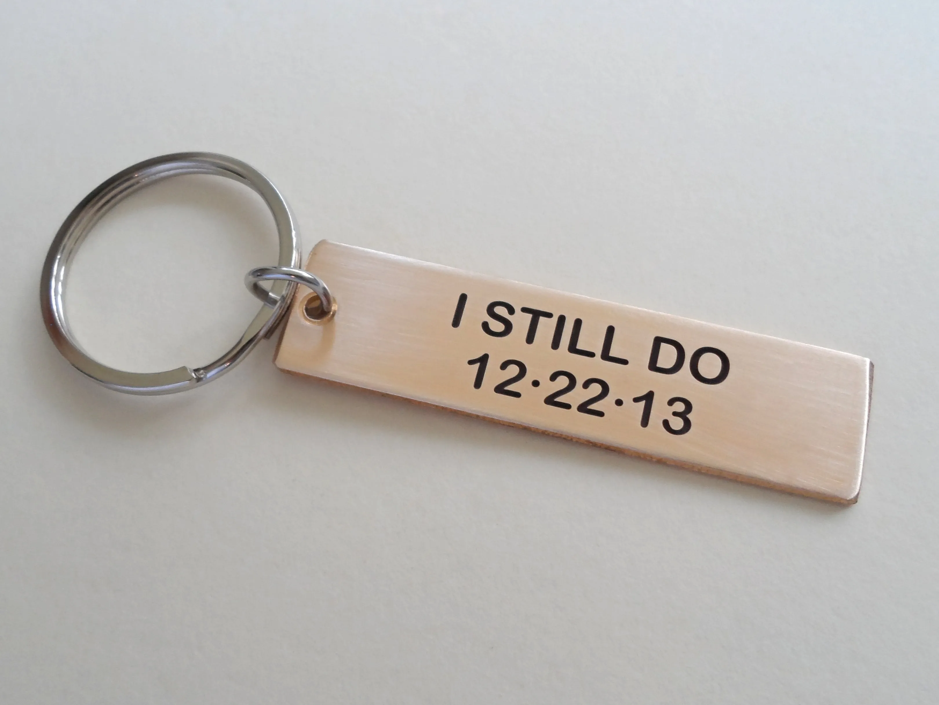 8 Year Anniversary Gift • Bronze Tag Keychain Engraved w/ "8 Years & Counting" by Jewelry Everyday