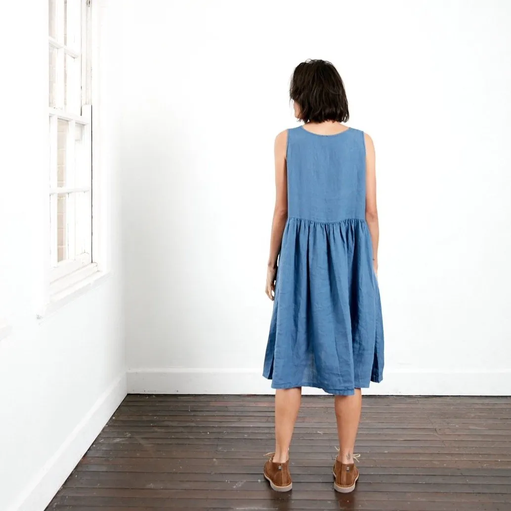 Adelaide Sleeveless Linen Smock Dress with Pockets