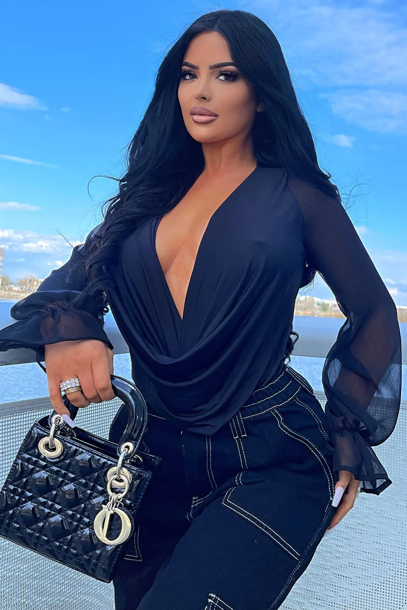 Anything Could Draped Bodysuit - Black
