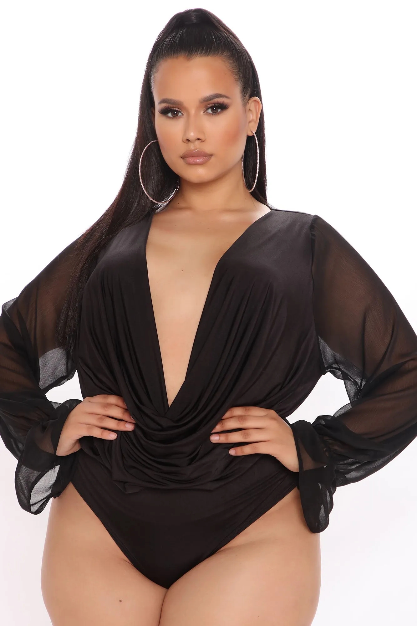 Anything Could Draped Bodysuit - Black
