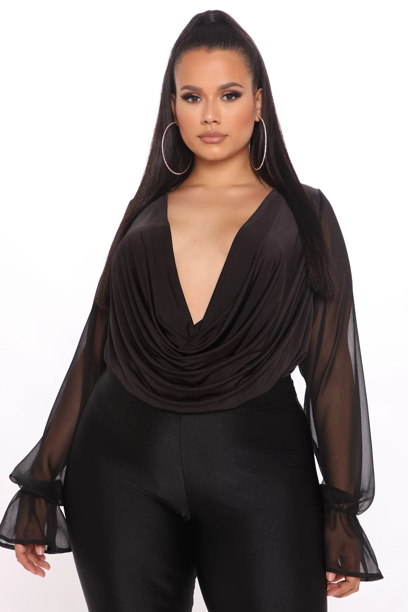 Anything Could Draped Bodysuit - Black
