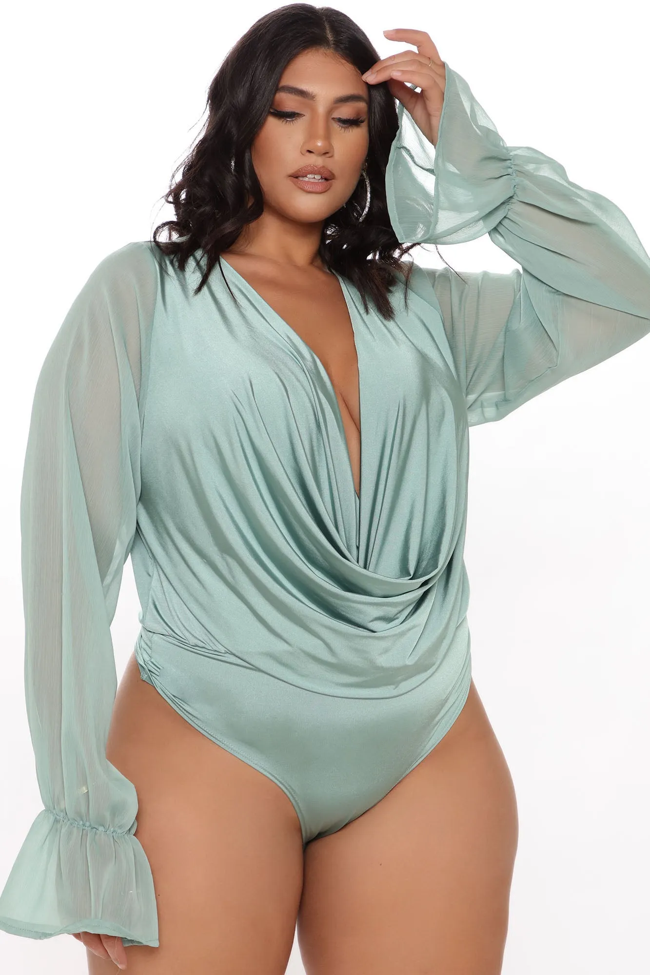 Anything Could Draped Bodysuit - Sage