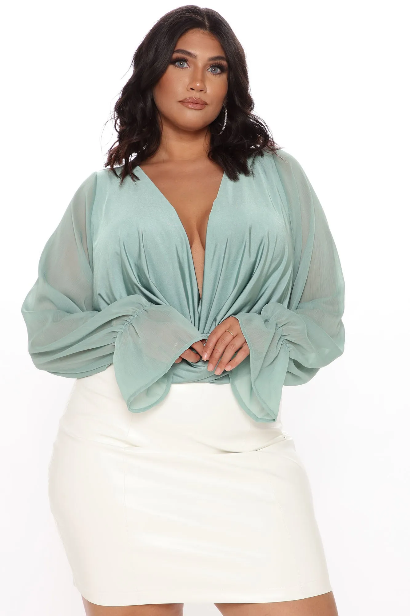 Anything Could Draped Bodysuit - Sage