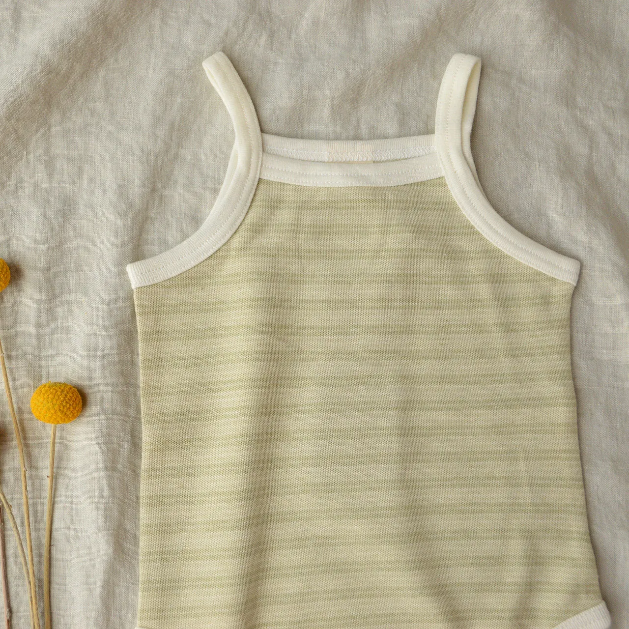 Baby Singlet Bodysuit - Undyed Organic Heirloom Cotton - Pique Stripe (0-24m)