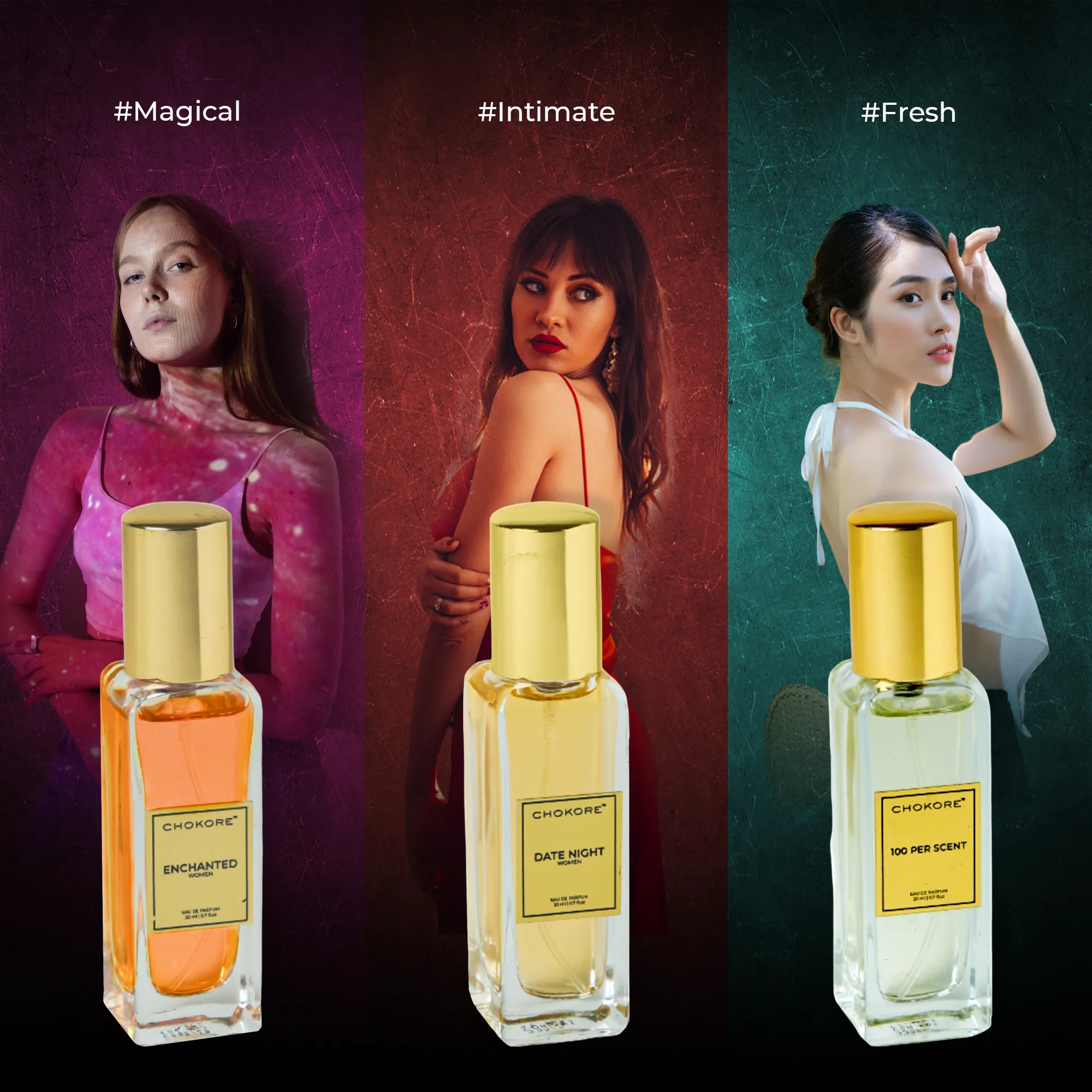 Chokore Perfume Combo Pack of 3 Only For Women (100 Per Scent, Date Night, & Enchanted) | 3 x 20 ml