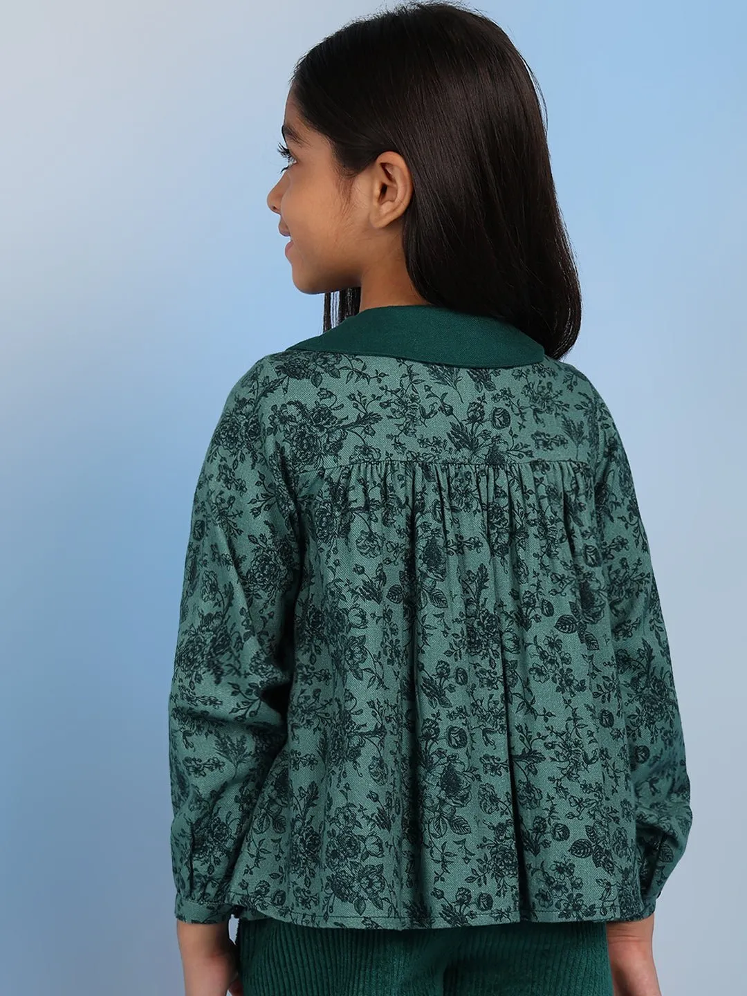 Cotton Floral Print Full Sleeves Girls Top With Corduroy Pants