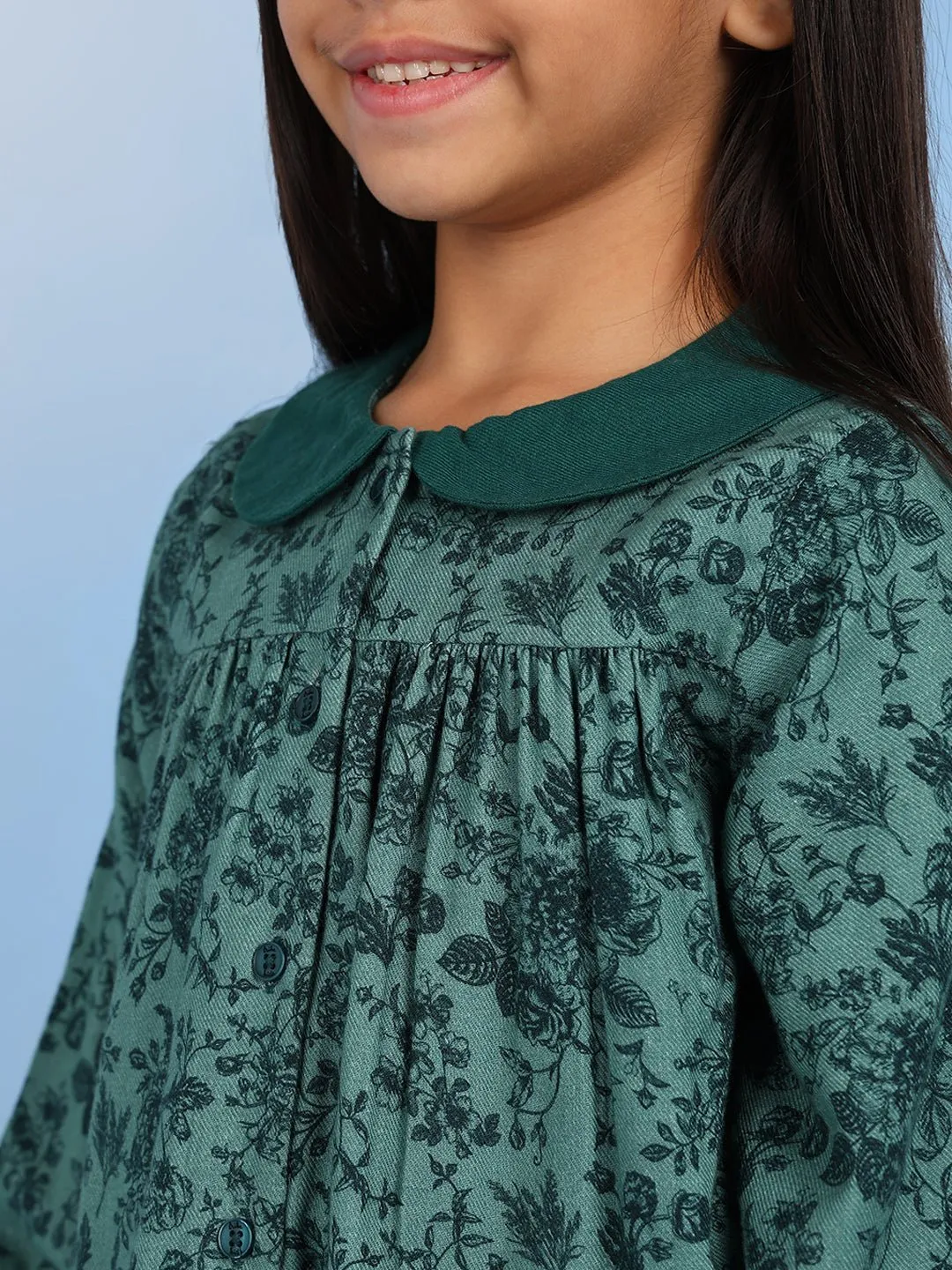 Cotton Floral Print Full Sleeves Girls Top With Corduroy Pants