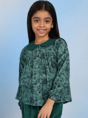 Cotton Floral Print Full Sleeves Girls Top With Corduroy Pants