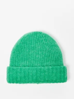 Double rib green knitted beanie hat