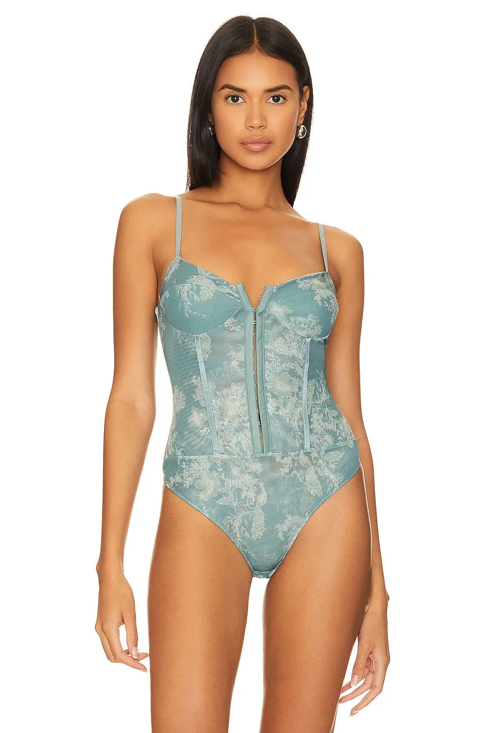 Free People x Intimately FP Night Rhythm Corset In Sage Combo Bodysuit, color Sage Combo