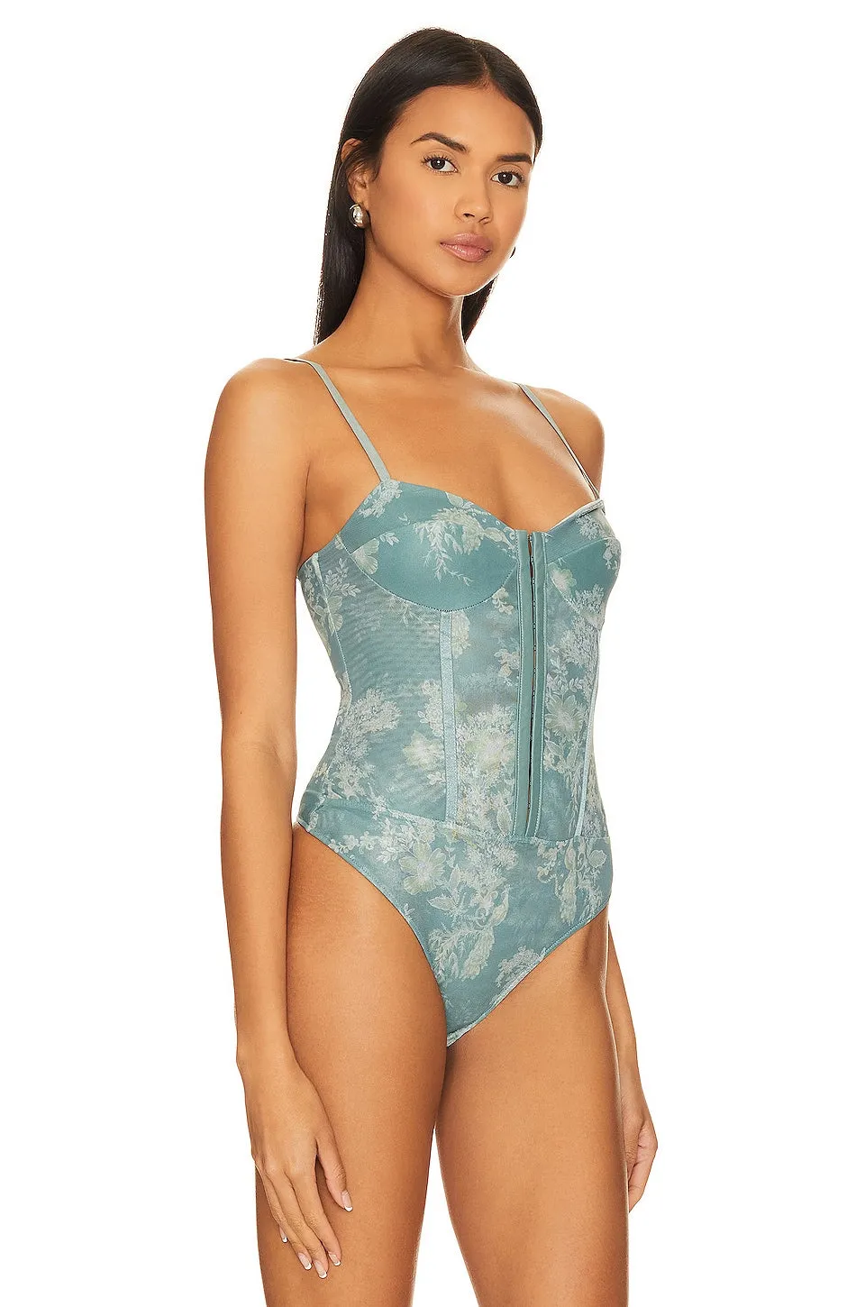 Free People x Intimately FP Night Rhythm Corset In Sage Combo Bodysuit, color Sage Combo