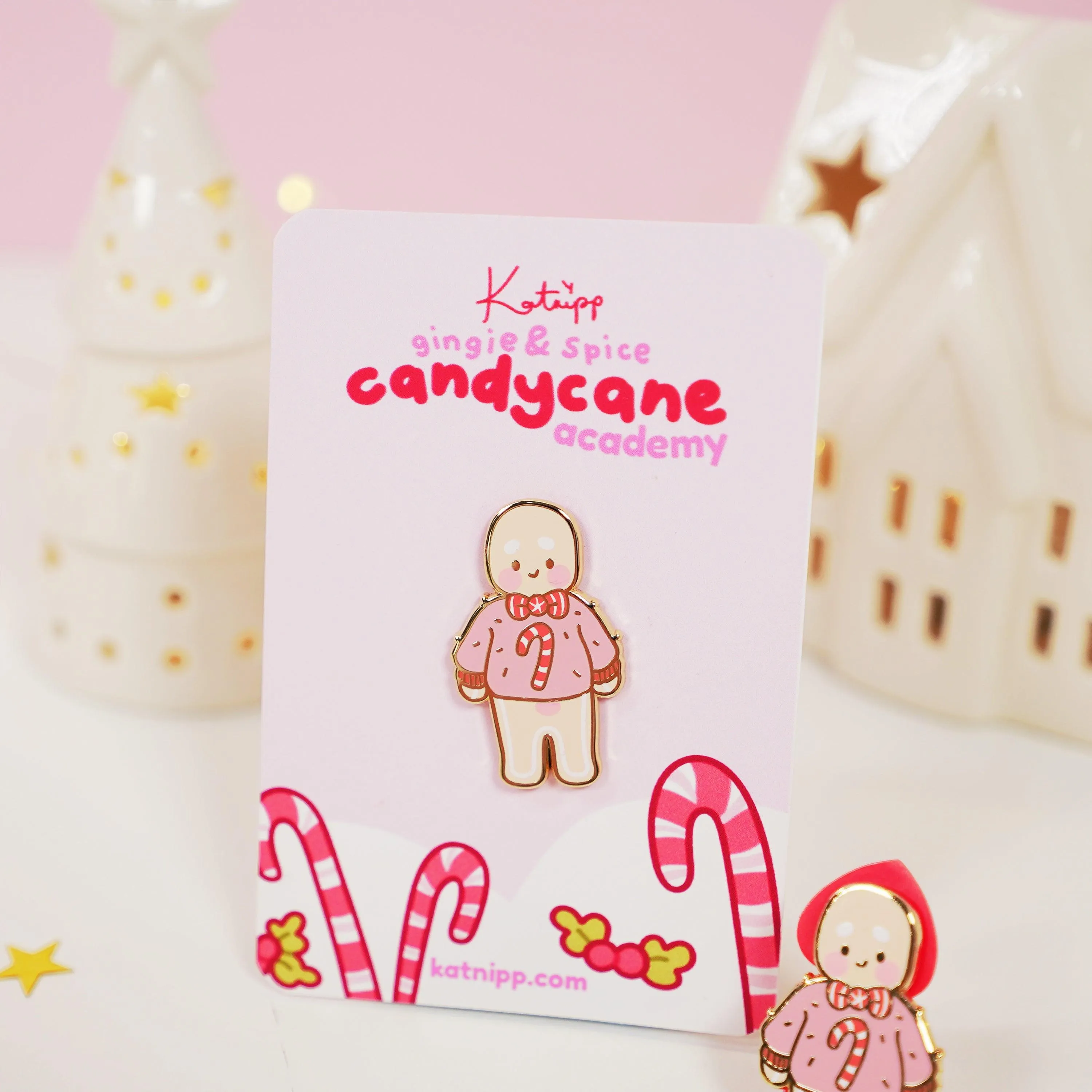 Gingie Candy Cane Jumper Enamel Pin | Cute Christmas Pin | Holiday Kawaii Accessory | Katnipp Studios