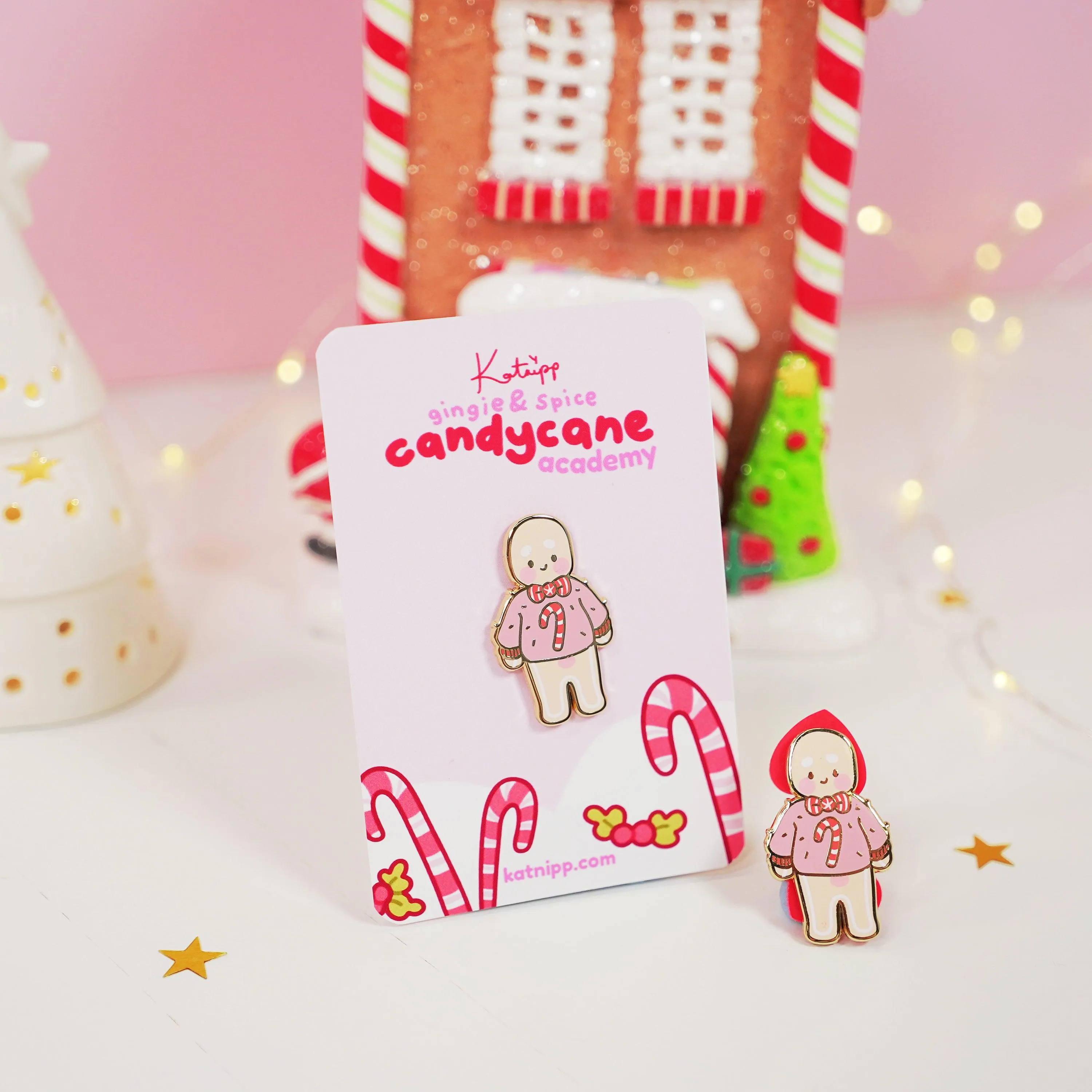 Gingie Candy Cane Jumper Enamel Pin | Cute Christmas Pin | Holiday Kawaii Accessory | Katnipp Studios