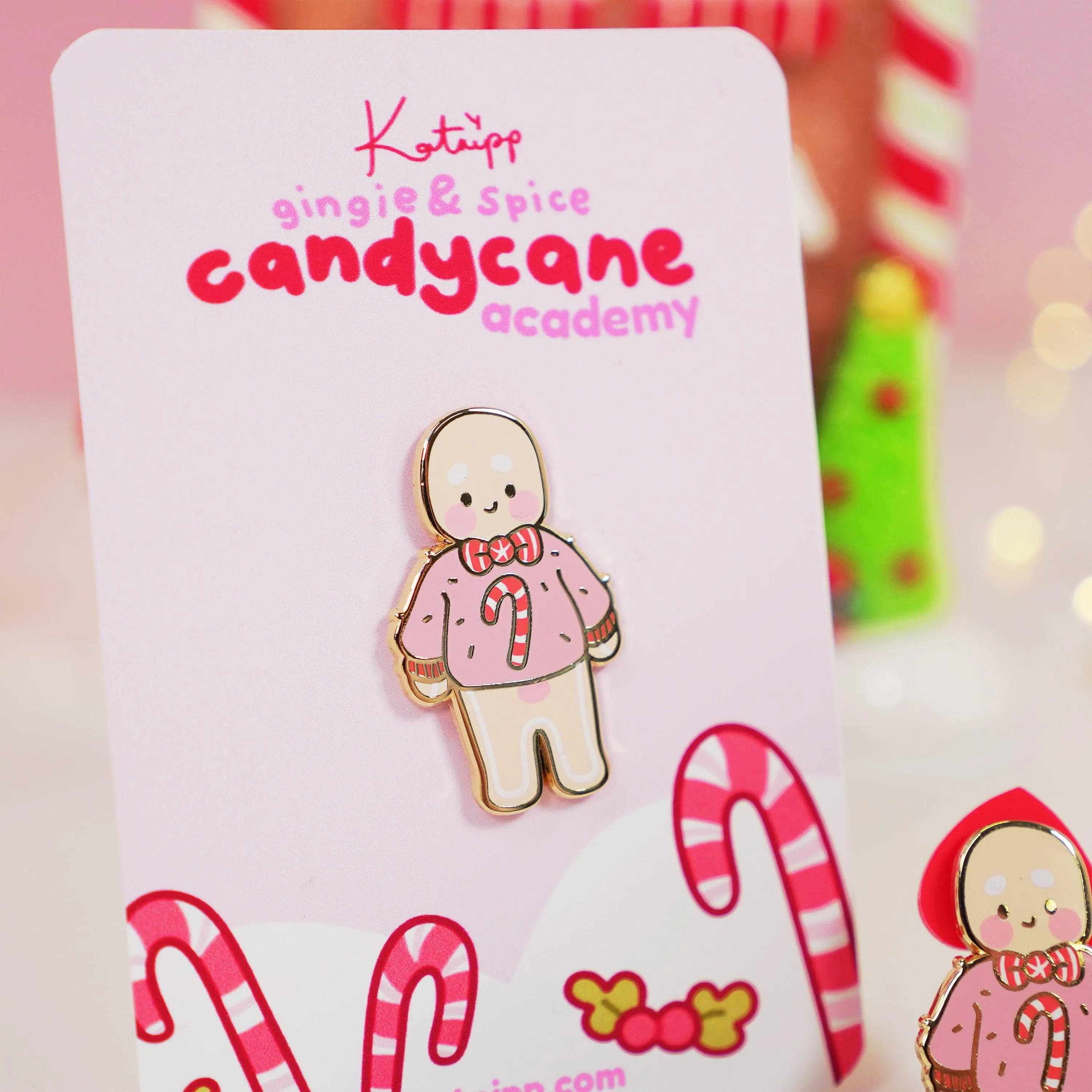 Gingie Candy Cane Jumper Enamel Pin | Cute Christmas Pin | Holiday Kawaii Accessory | Katnipp Studios