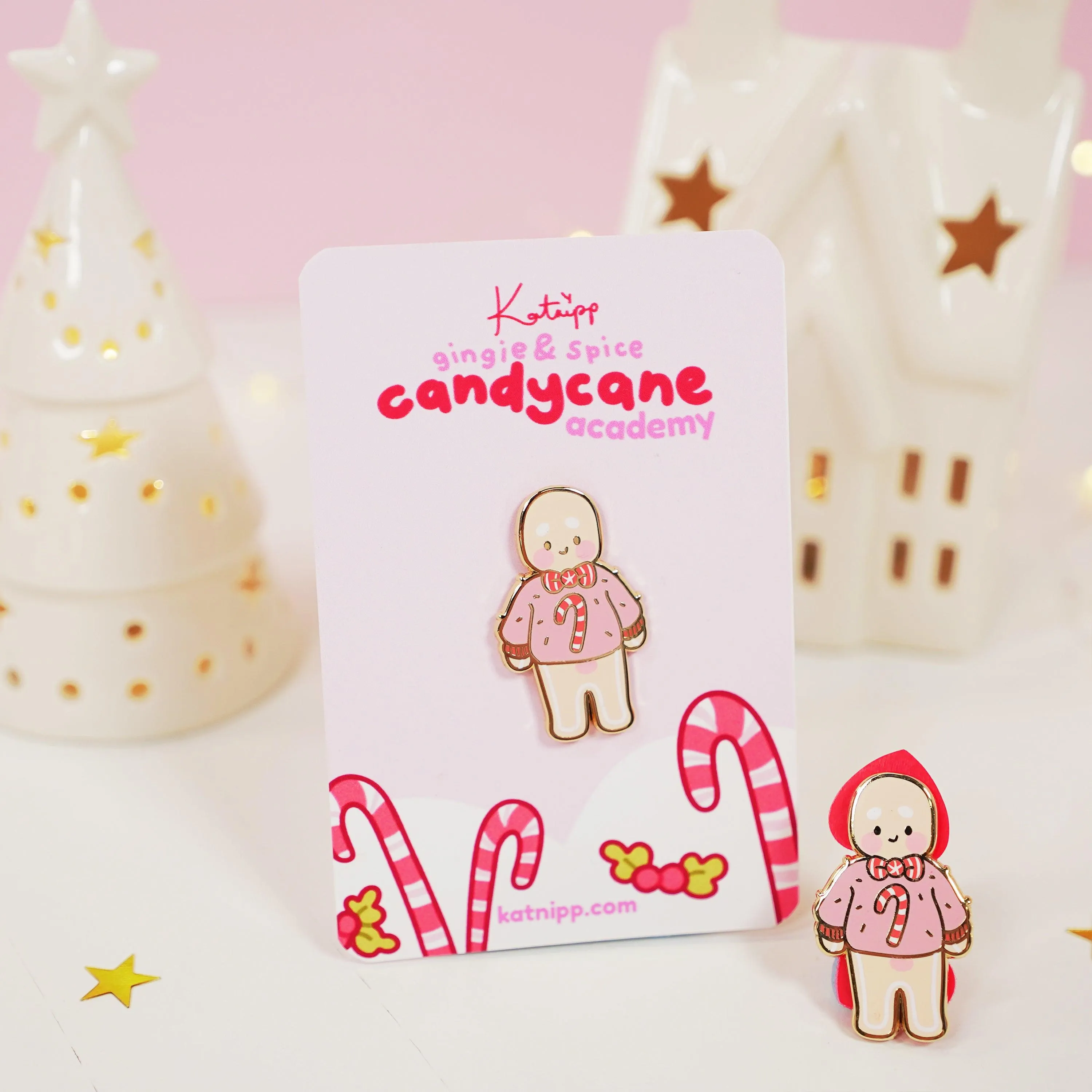 Gingie Candy Cane Jumper Enamel Pin | Cute Christmas Pin | Holiday Kawaii Accessory | Katnipp Studios