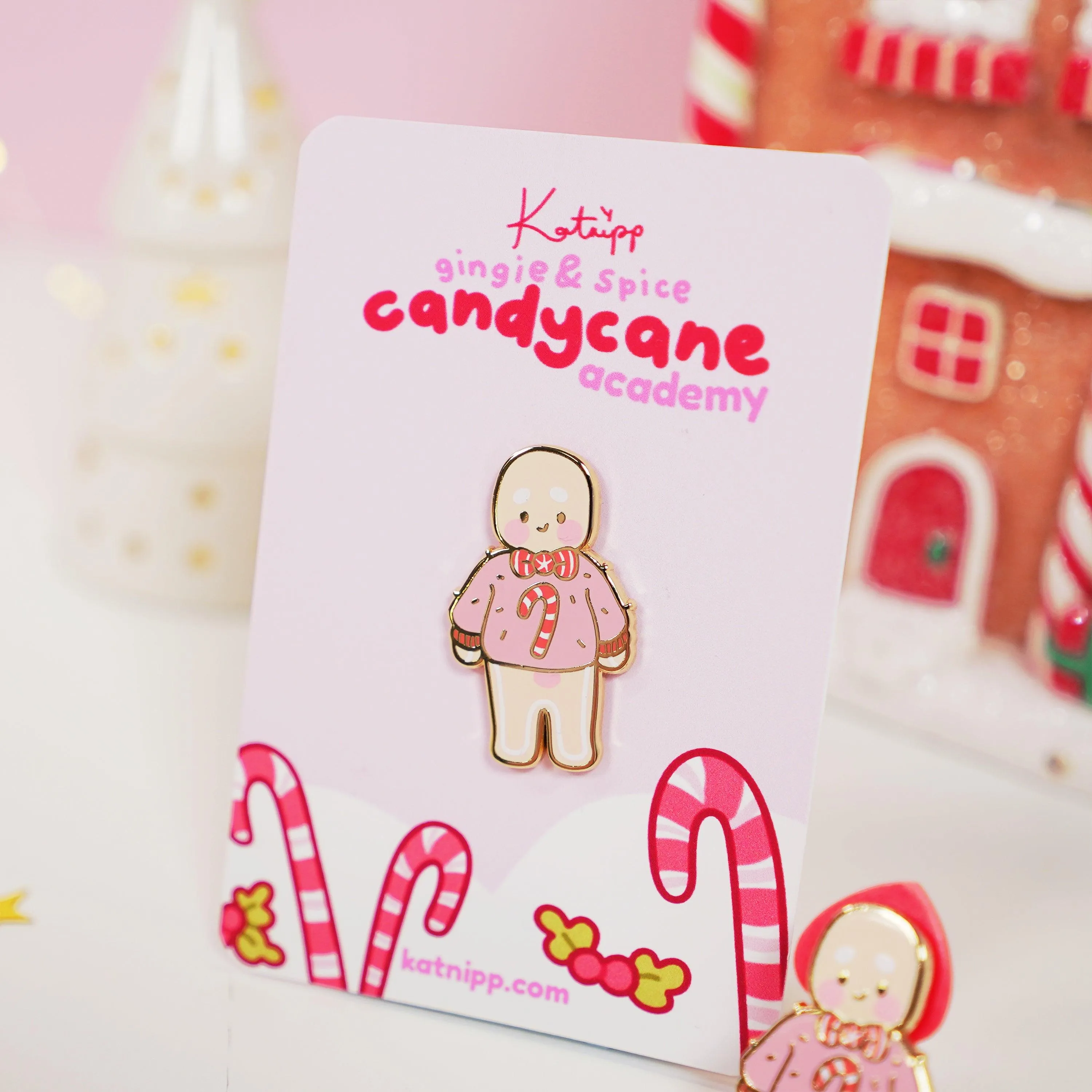 Gingie Candy Cane Jumper Enamel Pin | Cute Christmas Pin | Holiday Kawaii Accessory | Katnipp Studios