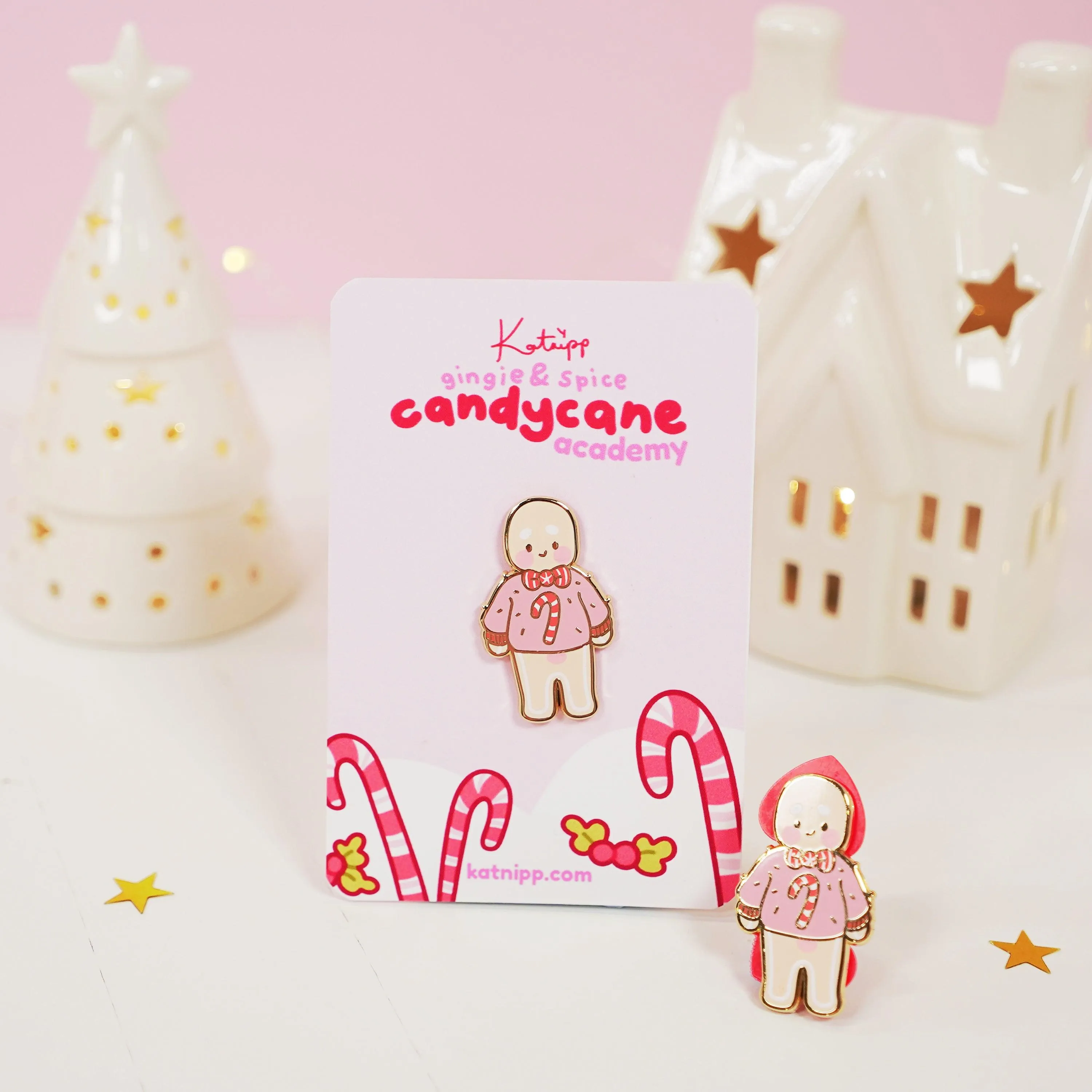 Gingie Candy Cane Jumper Enamel Pin | Cute Christmas Pin | Holiday Kawaii Accessory | Katnipp Studios