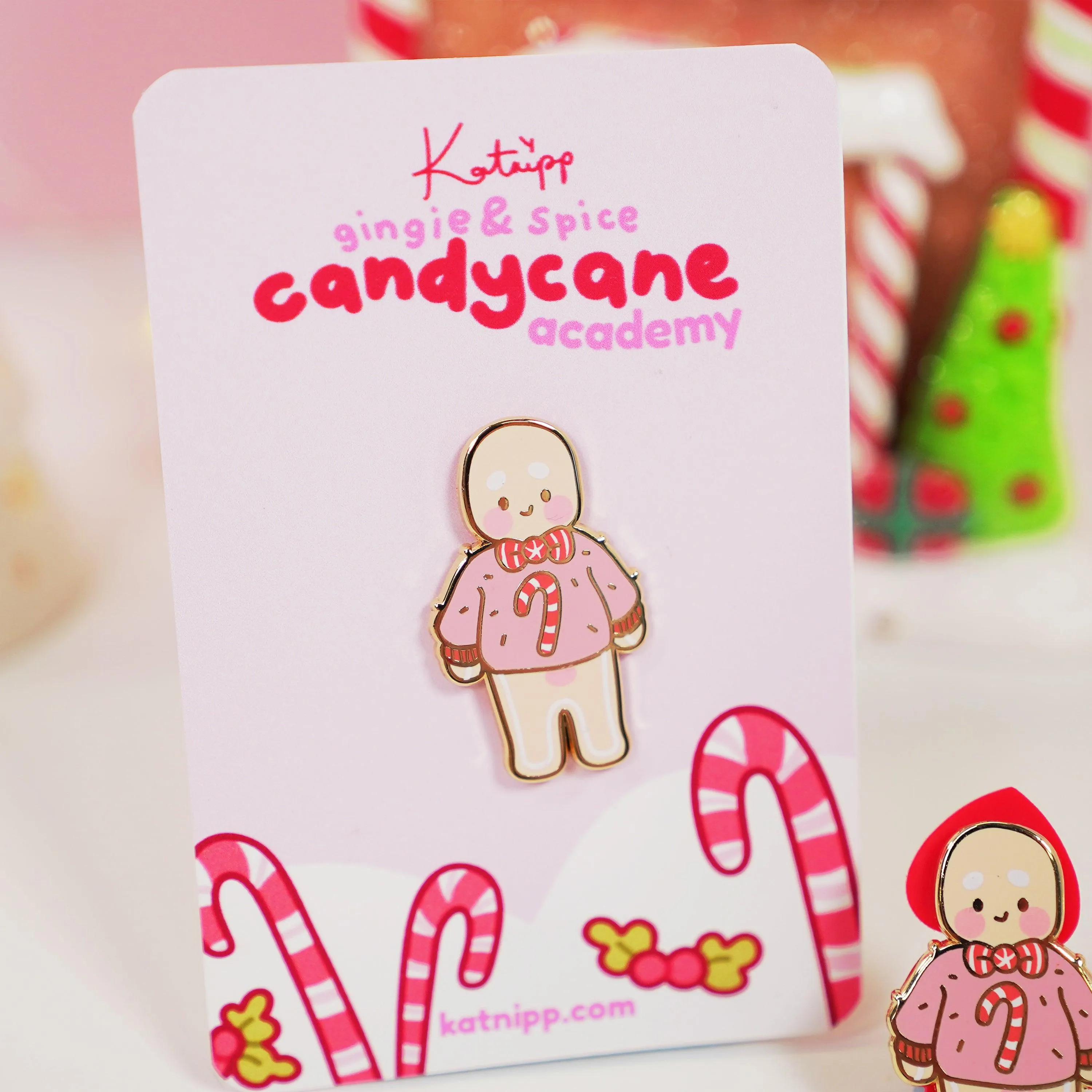 Gingie Candy Cane Jumper Enamel Pin | Cute Christmas Pin | Holiday Kawaii Accessory | Katnipp Studios