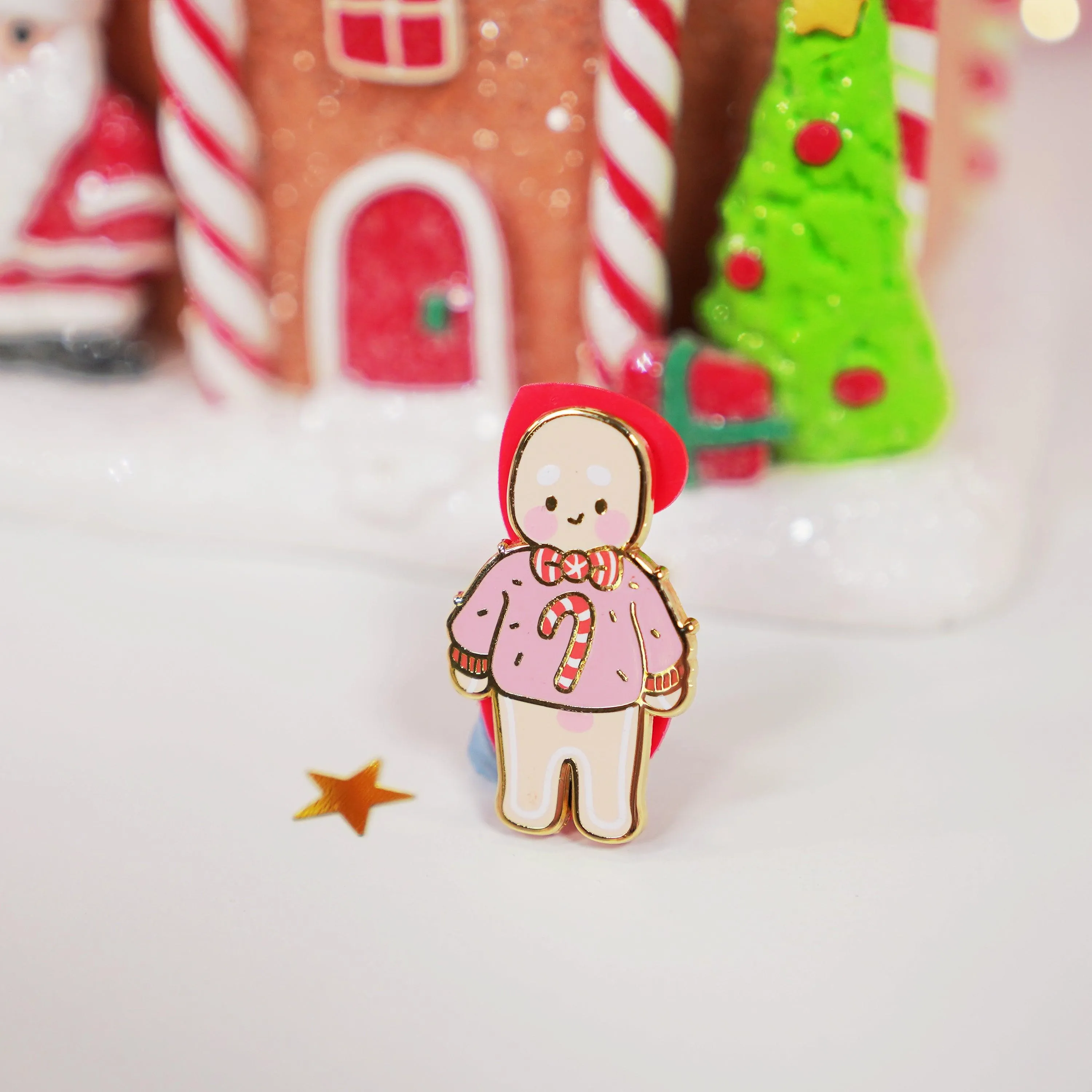Gingie Candy Cane Jumper Enamel Pin | Cute Christmas Pin | Holiday Kawaii Accessory | Katnipp Studios