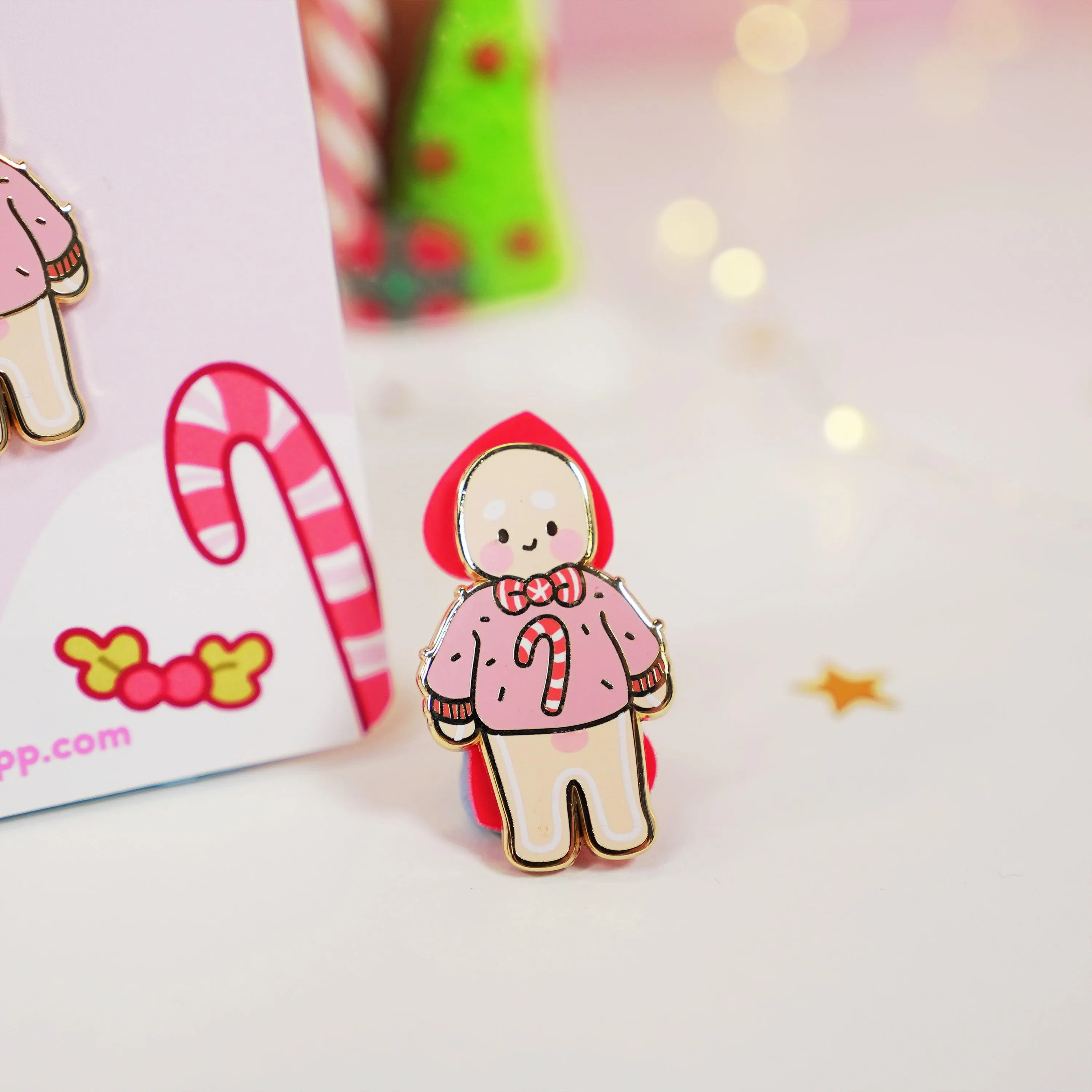 Gingie Candy Cane Jumper Enamel Pin | Cute Christmas Pin | Holiday Kawaii Accessory | Katnipp Studios