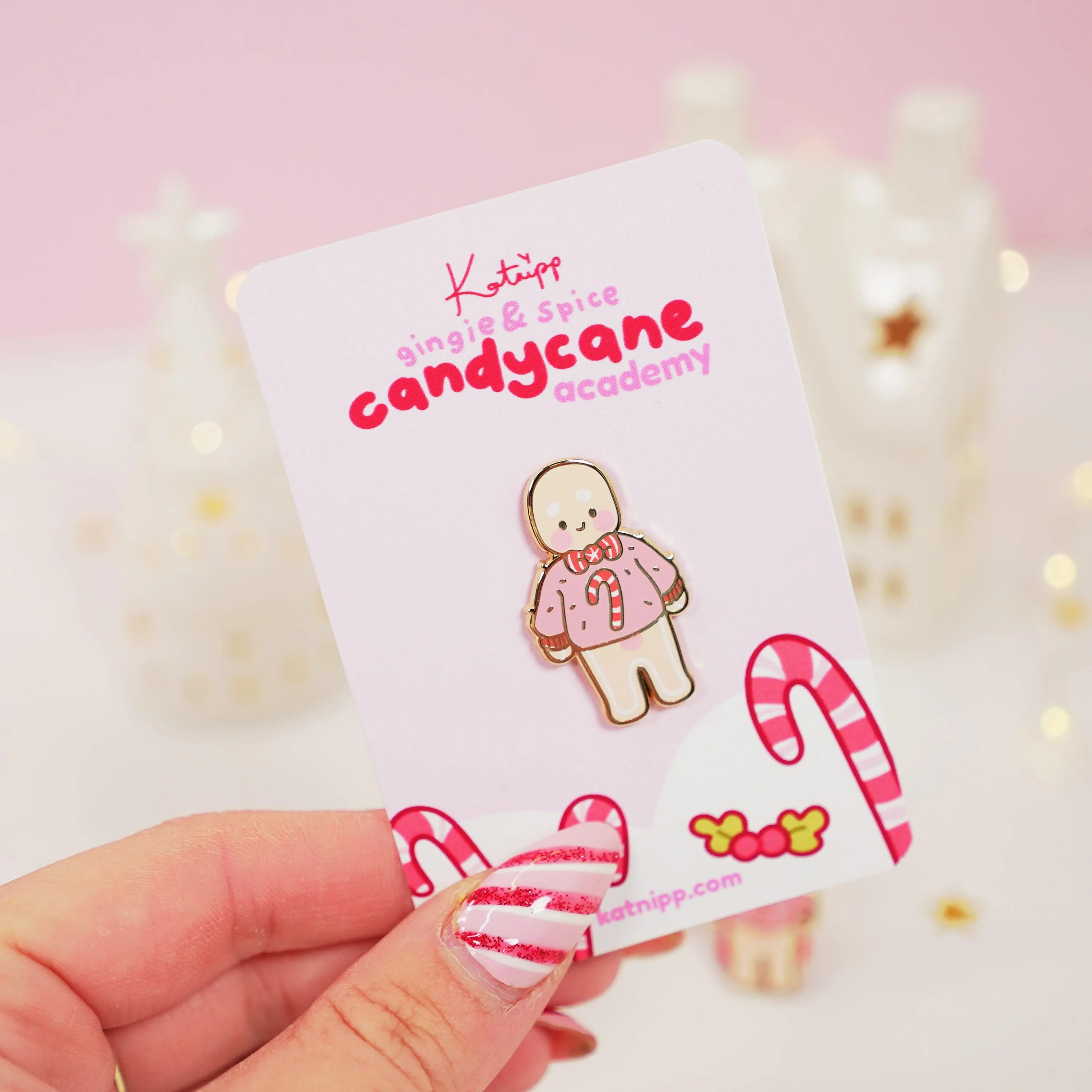 Gingie Candy Cane Jumper Enamel Pin | Cute Christmas Pin | Holiday Kawaii Accessory | Katnipp Studios