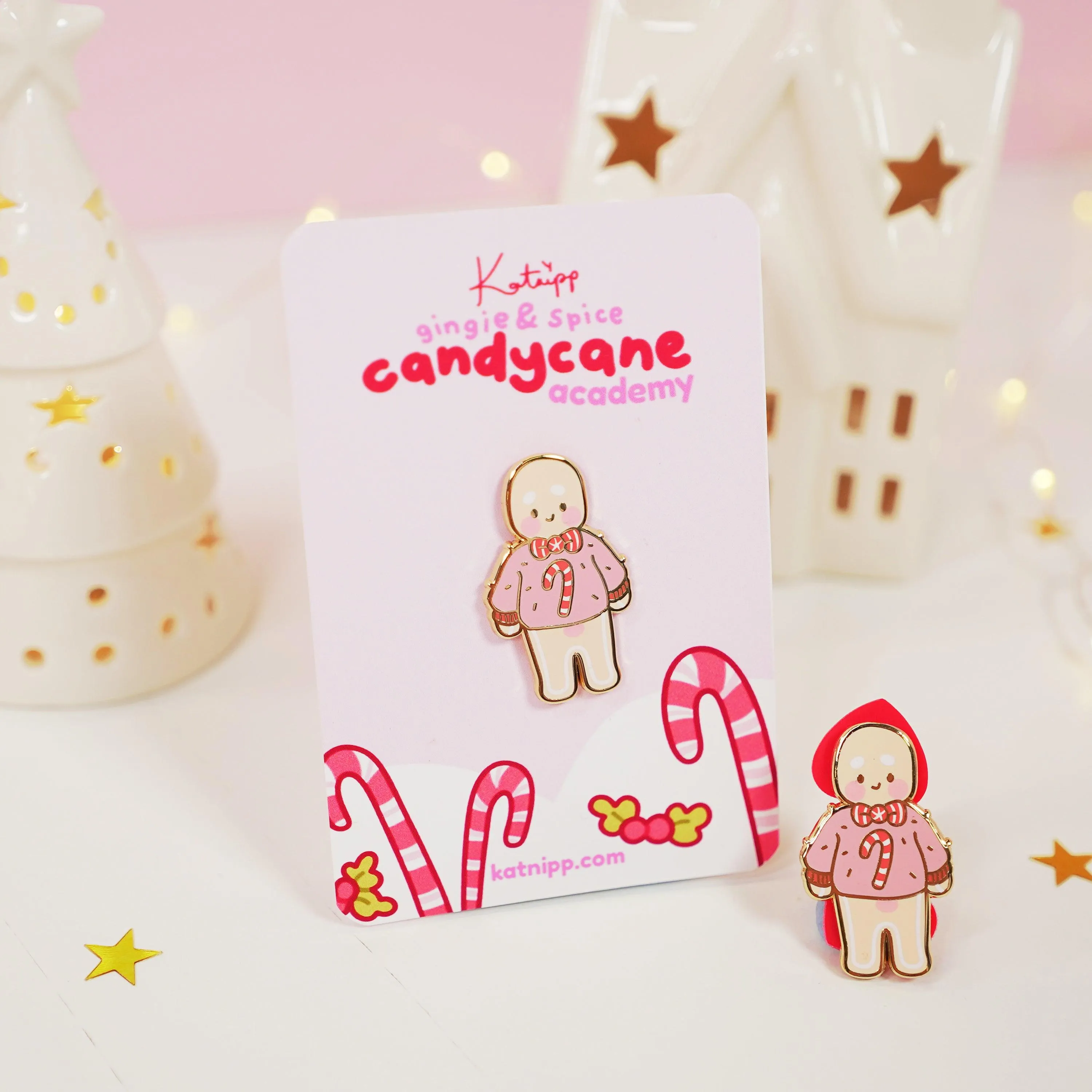 Gingie Candy Cane Jumper Enamel Pin | Cute Christmas Pin | Holiday Kawaii Accessory | Katnipp Studios