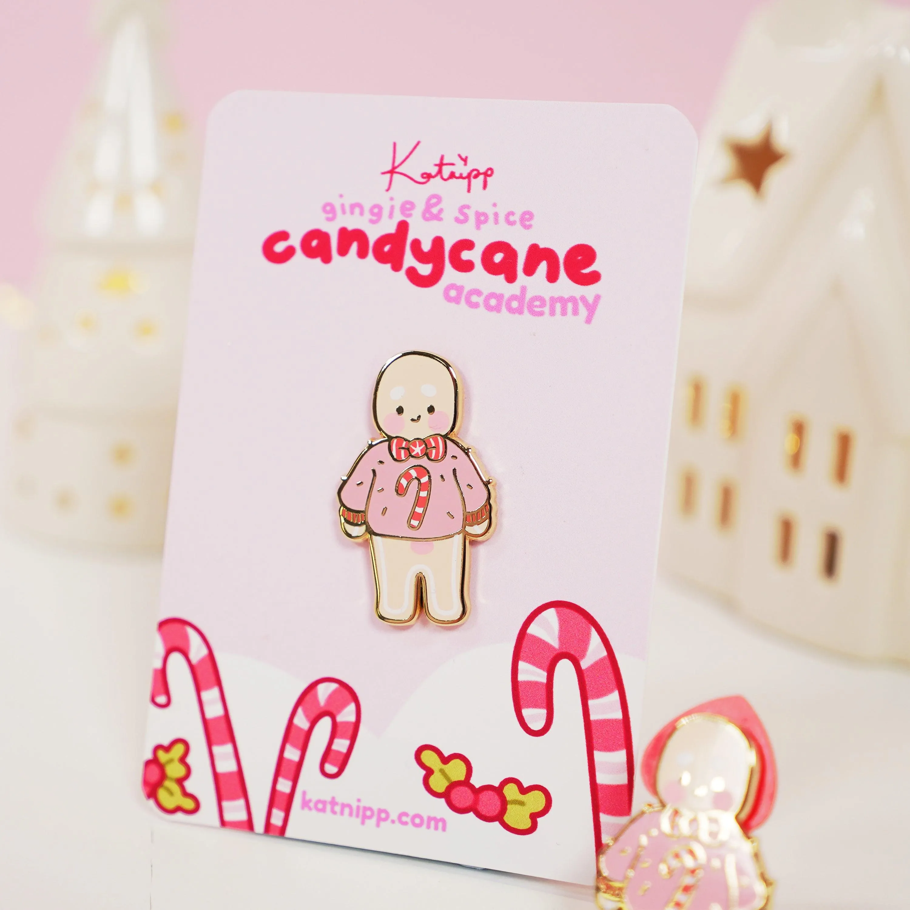 Gingie Candy Cane Jumper Enamel Pin | Cute Christmas Pin | Holiday Kawaii Accessory | Katnipp Studios