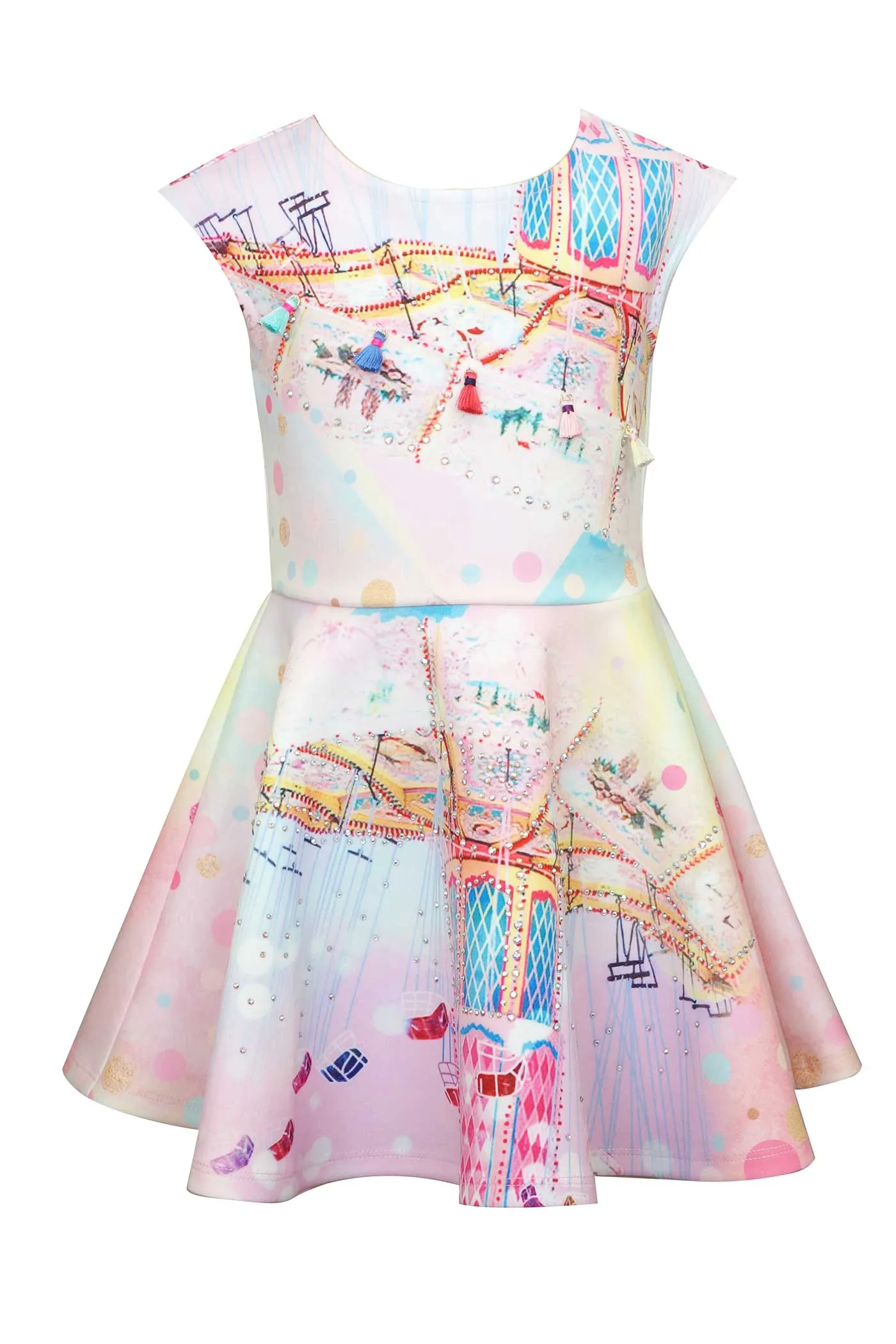 Girls Merry-Go-Round Print Fit and Flare Skater Dress