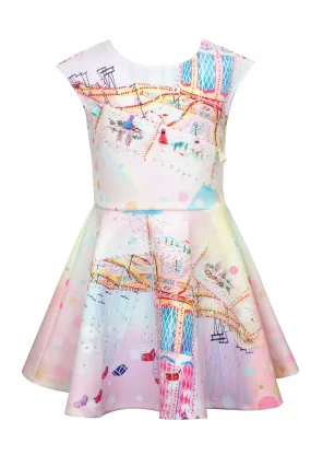 Girls Merry-Go-Round Print Fit and Flare Skater Dress