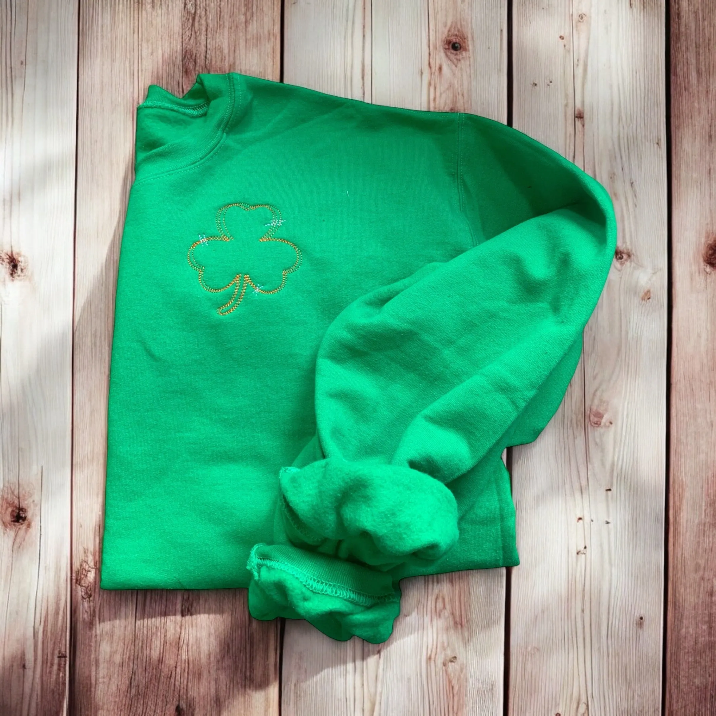Green Crewneck Sweatshirt with Embroidered Shamrock