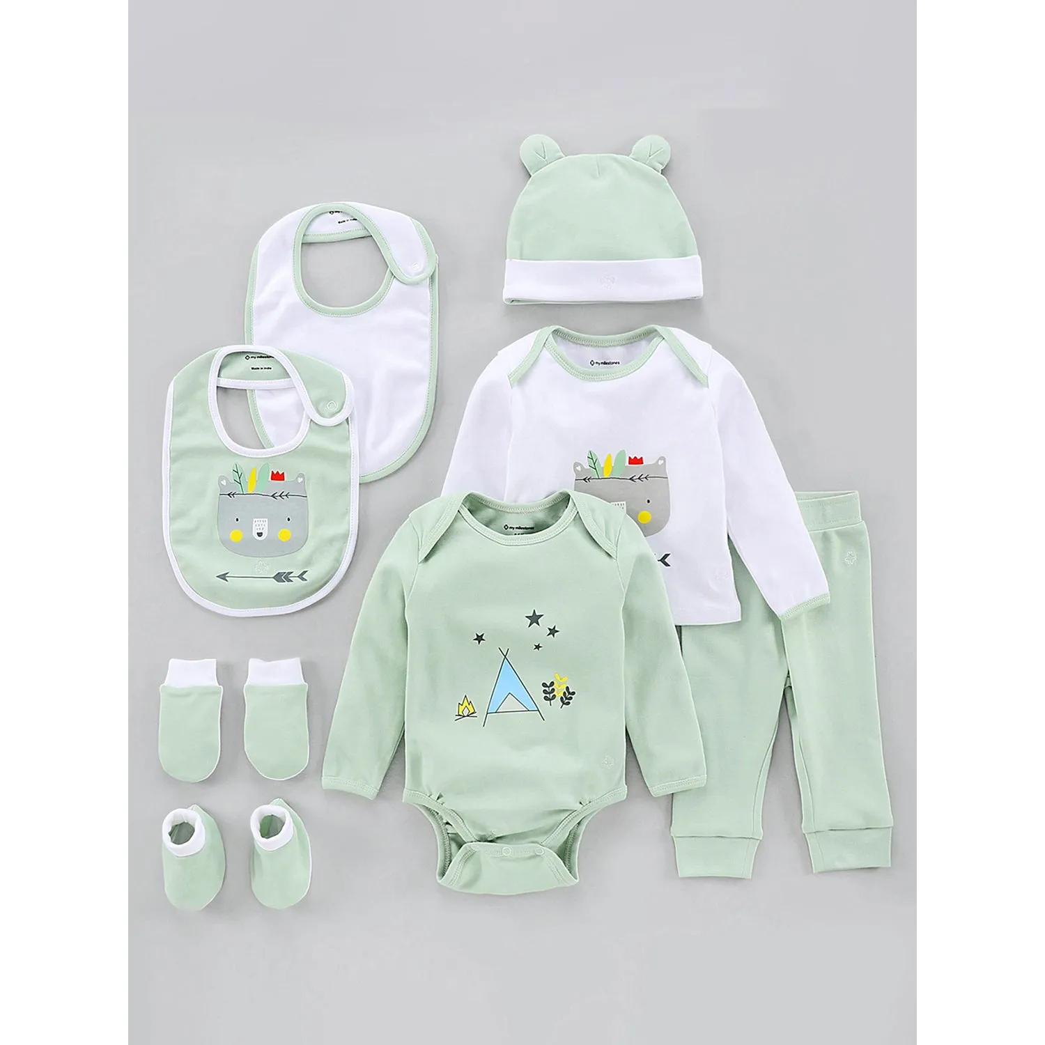 Infant Essentials Clothing Gift Set - 8Pc - Full Sleeves - Boys - Sage Green