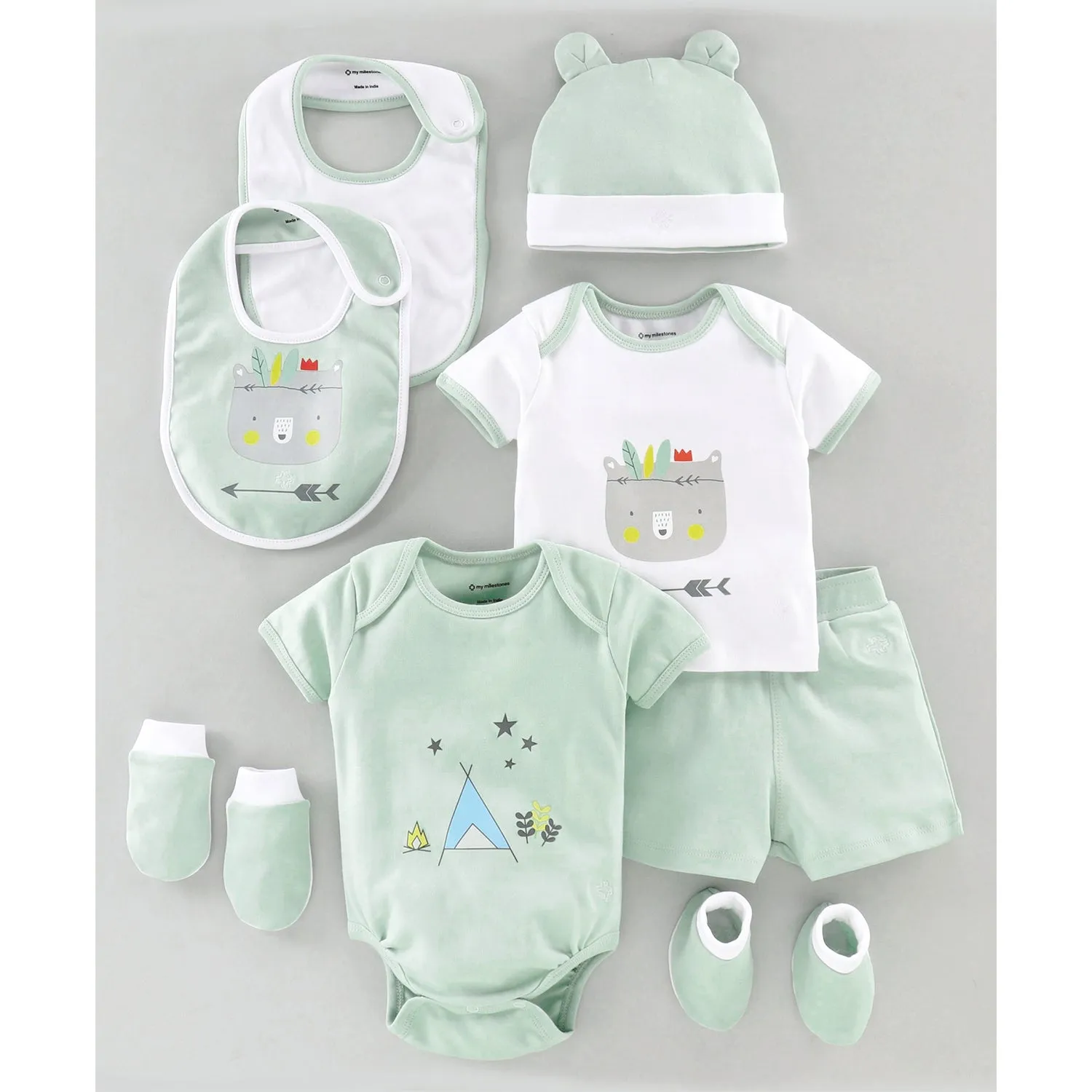 Infant Essentials Clothing Gift Set - 8Pc - Half Sleeves - Boys - Sage Green
