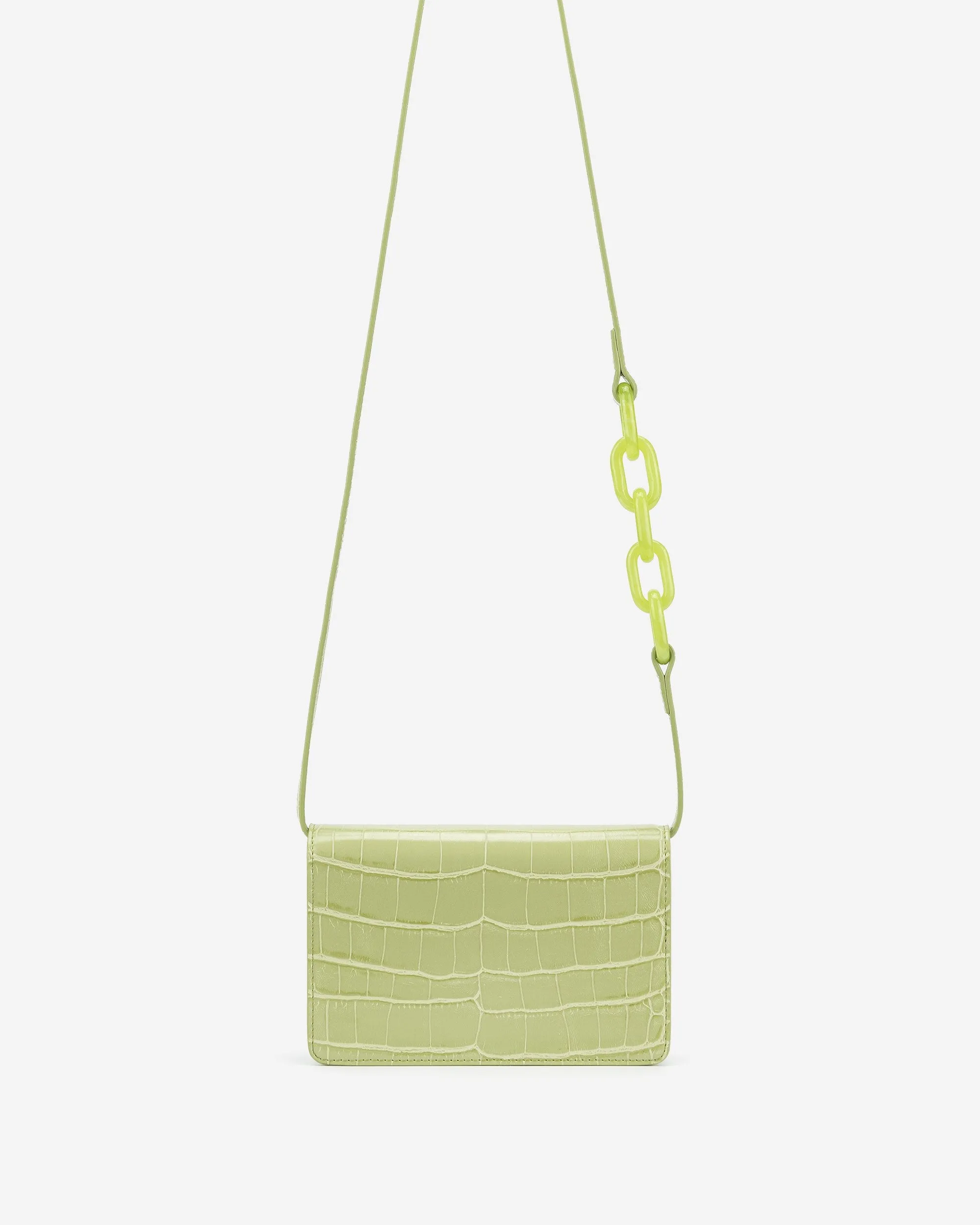 Julia Acrylic Chain Crossbody Bag - Sage Green Croc