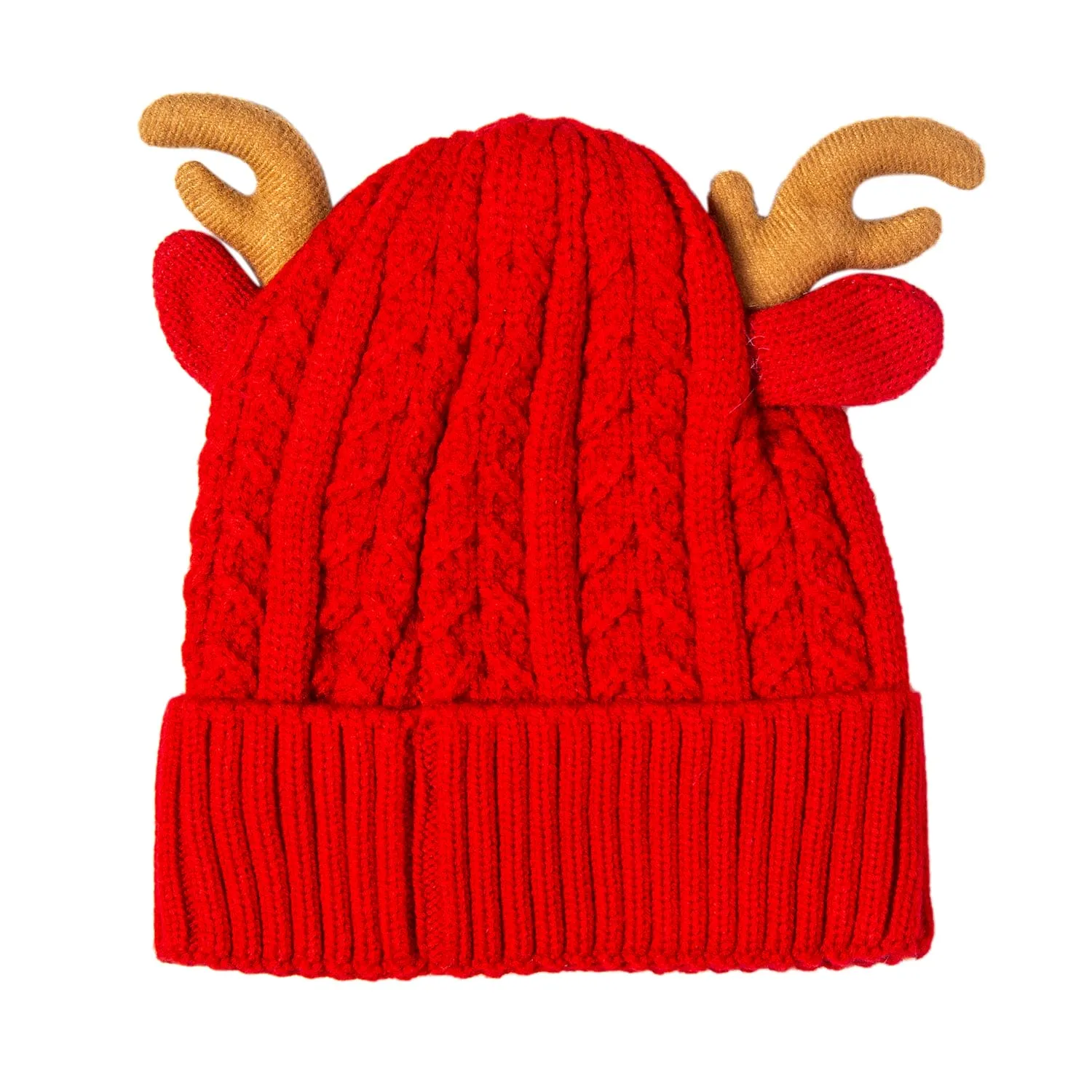 Knit Woollen Cap 3D Alphabet Antler Red