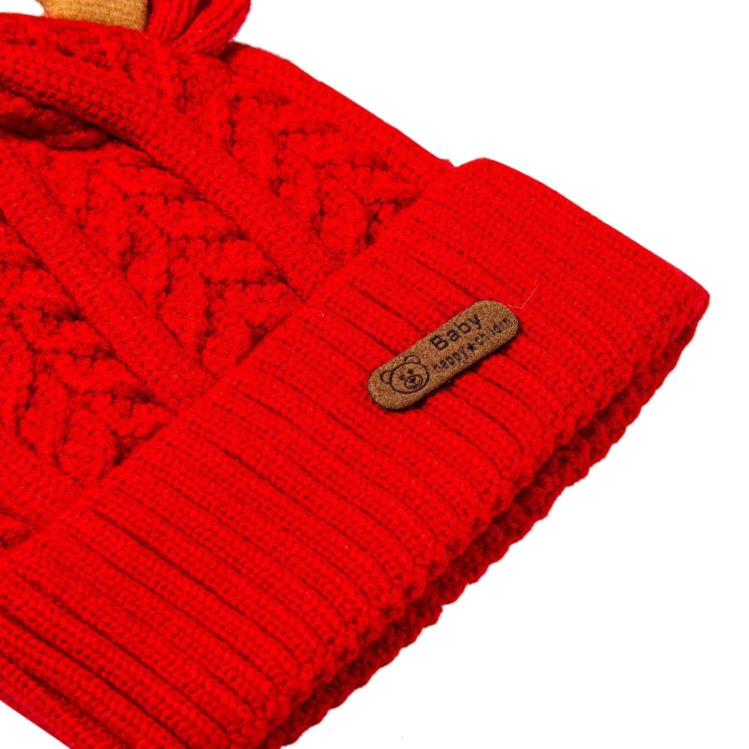 Knit Woollen Cap 3D Alphabet Antler Red