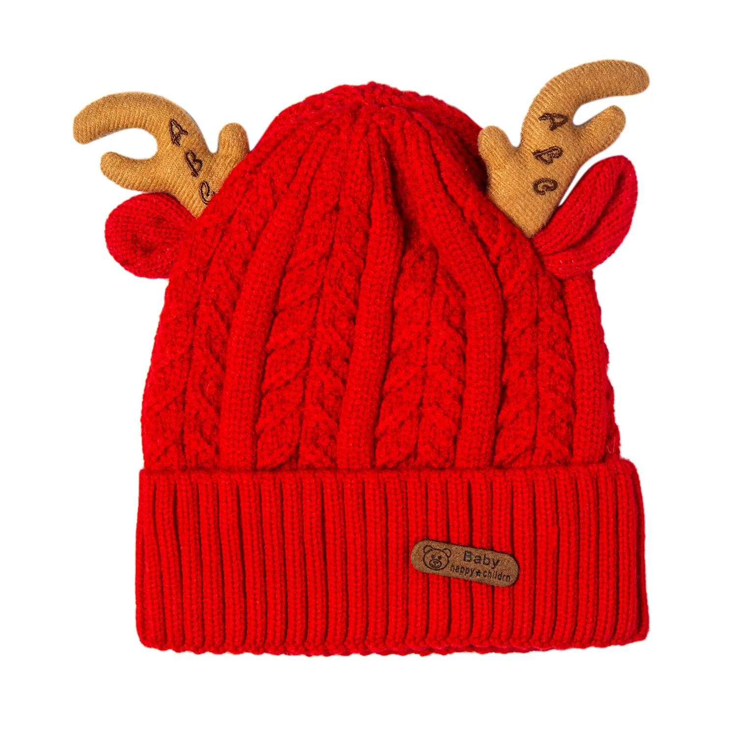 Knit Woollen Cap 3D Alphabet Antler Red