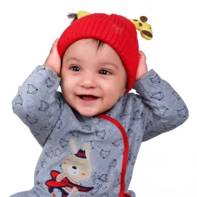 Knit Woollen Cap Winter Beanie 3D Reindeer Antler Red