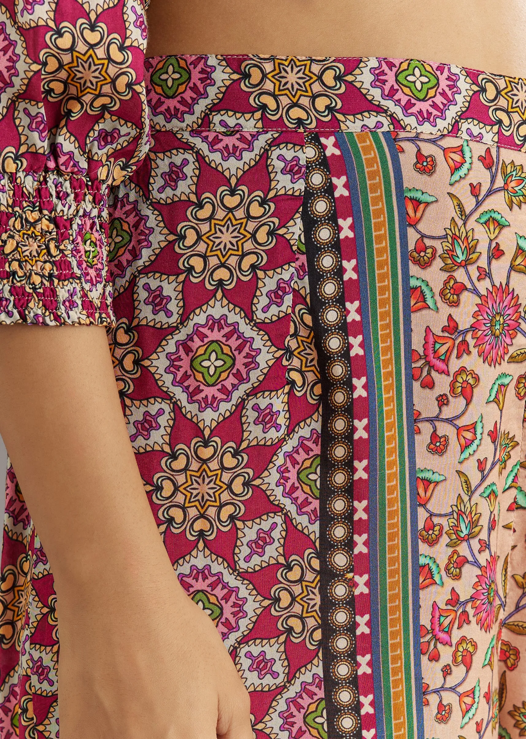 Multi Color Printed Kaftan Set With Stone and Lace Work and Matching Potli Bag