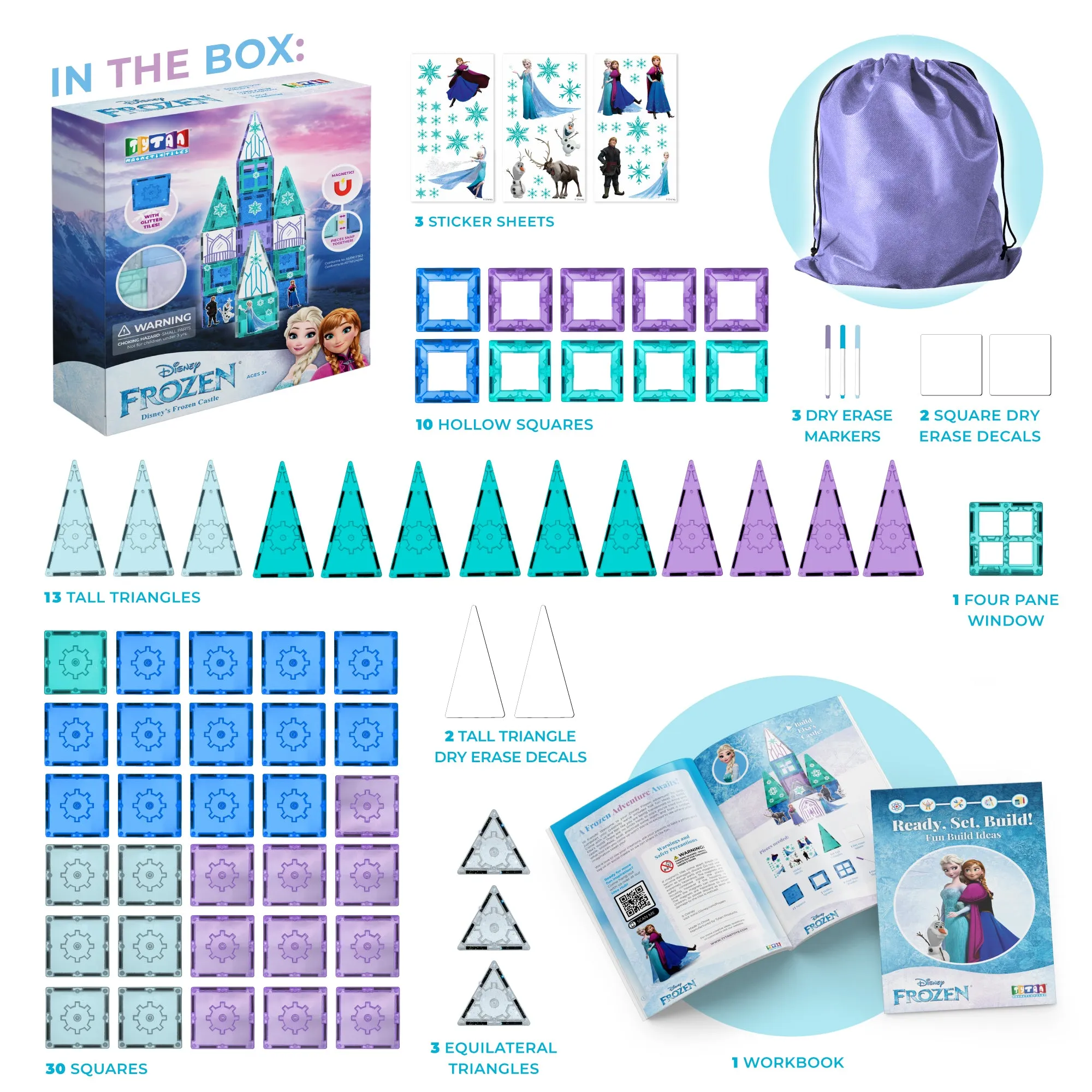Official Disney Frozen Castle Magnetic Tile Set - 68-Piece