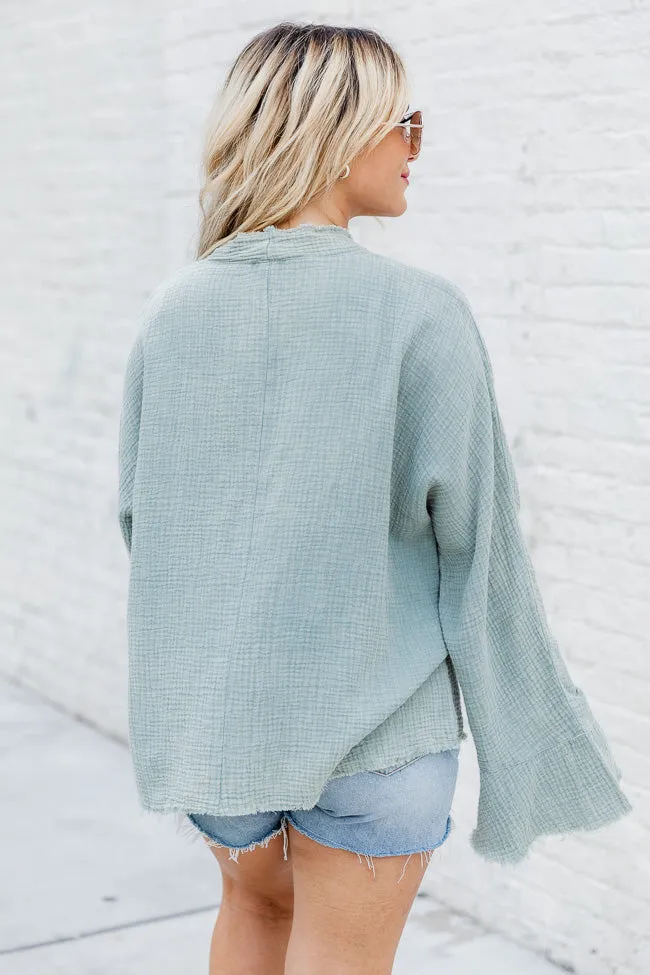 Out On Your Own Sage Gauze Acid Wash Cardigan Top FINAL SALE