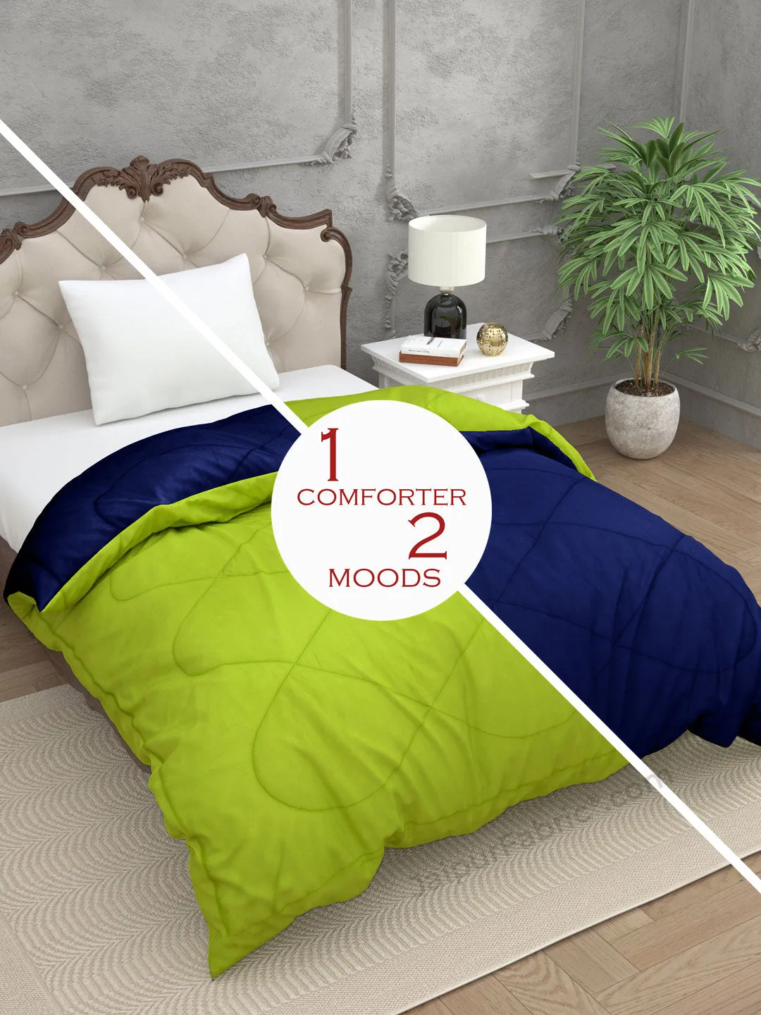 Parrot Green Navy Blue Single Bed Comforter