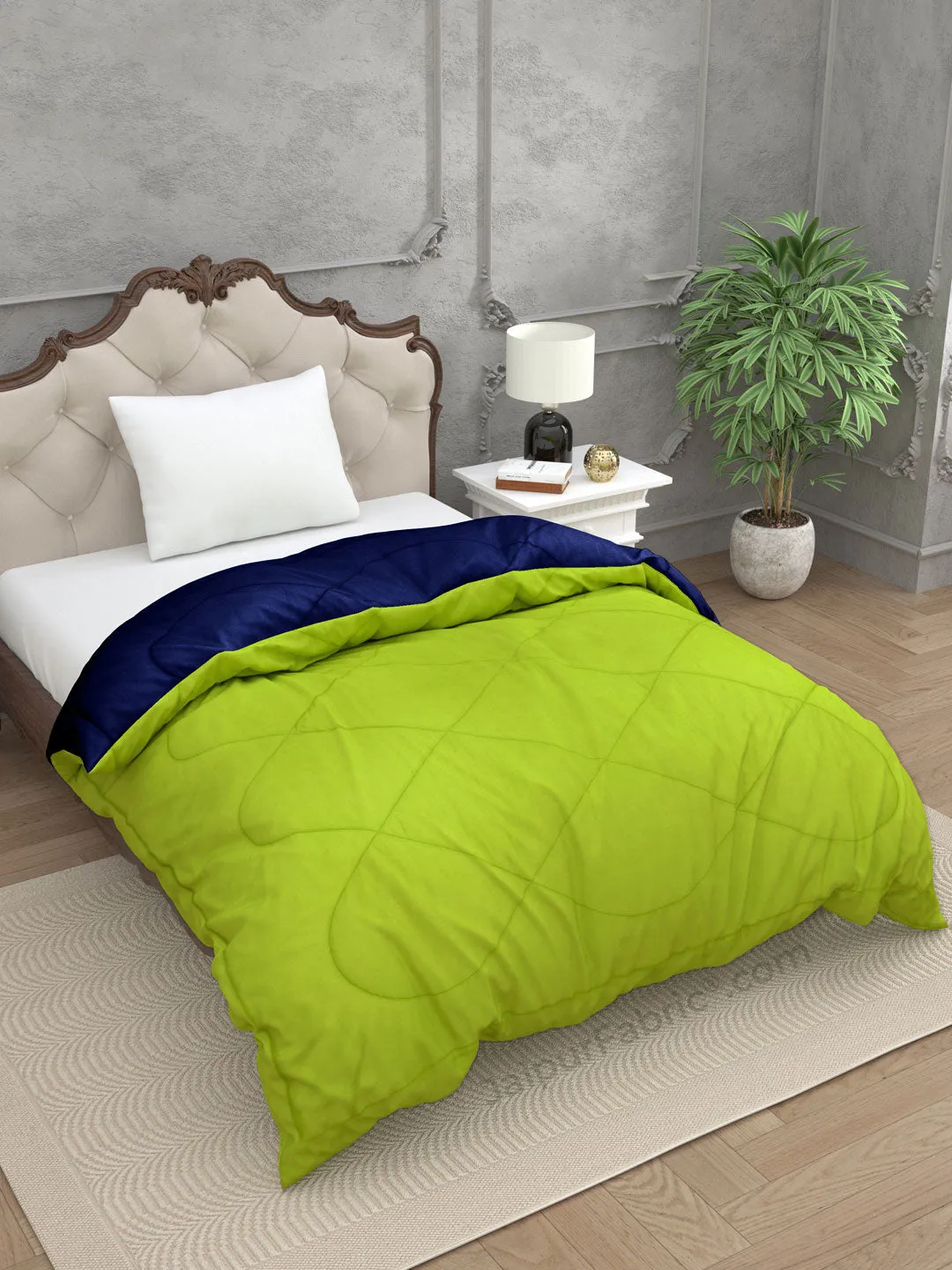 Parrot Green Navy Blue Single Bed Comforter