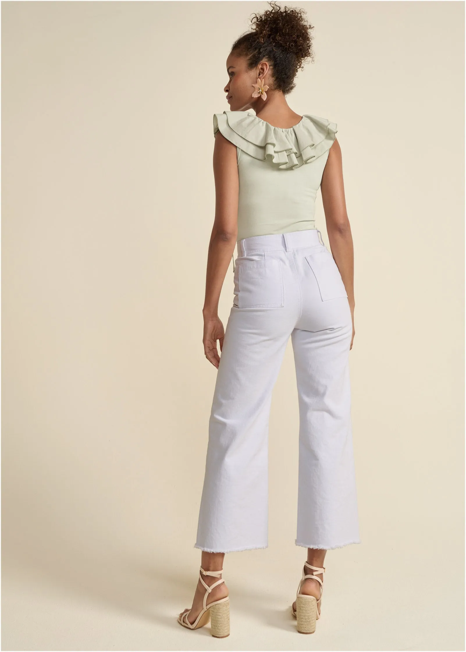 Poplin Ruffle Bodysuit - Sage
