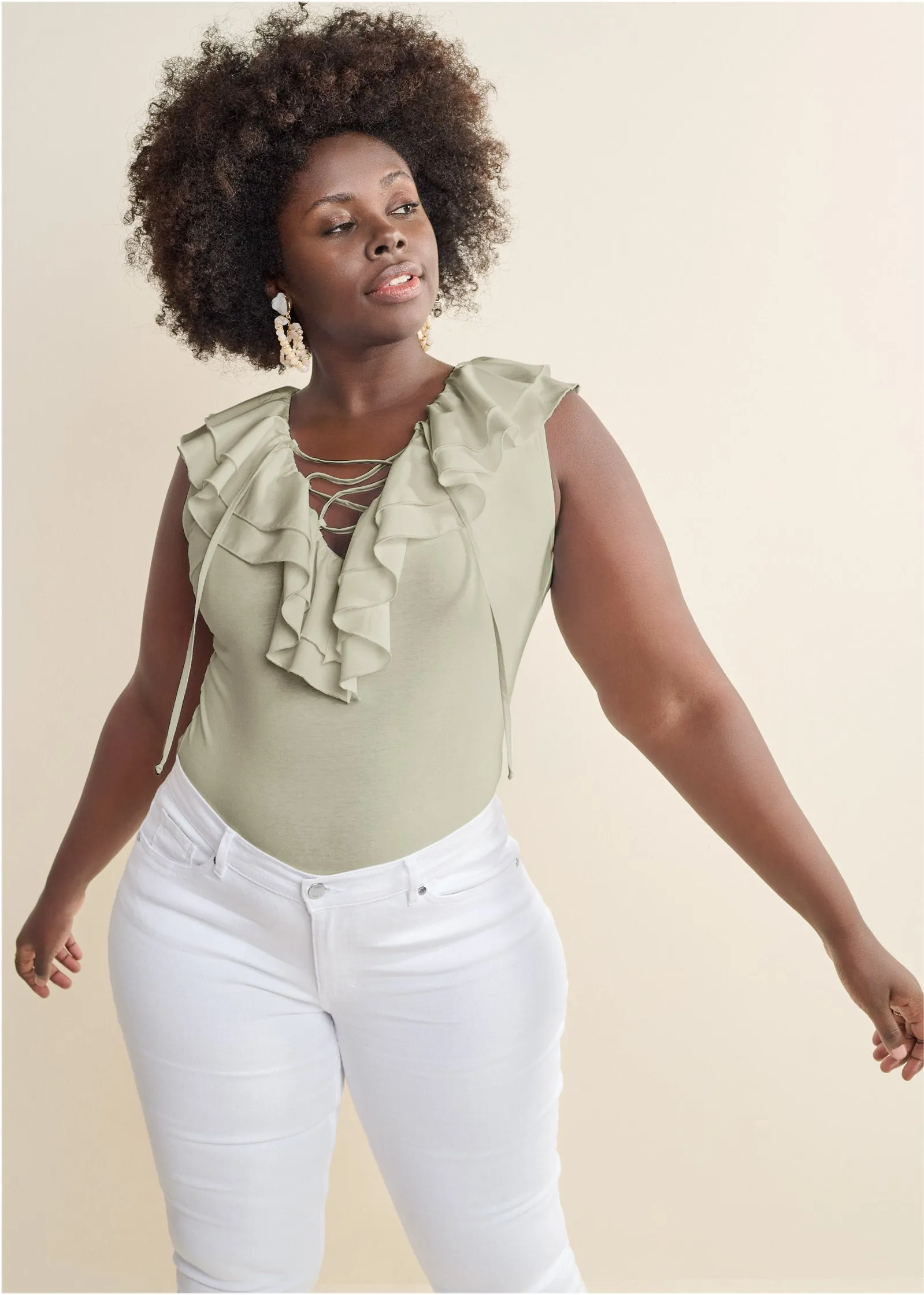 Poplin Ruffle Bodysuit - Sage