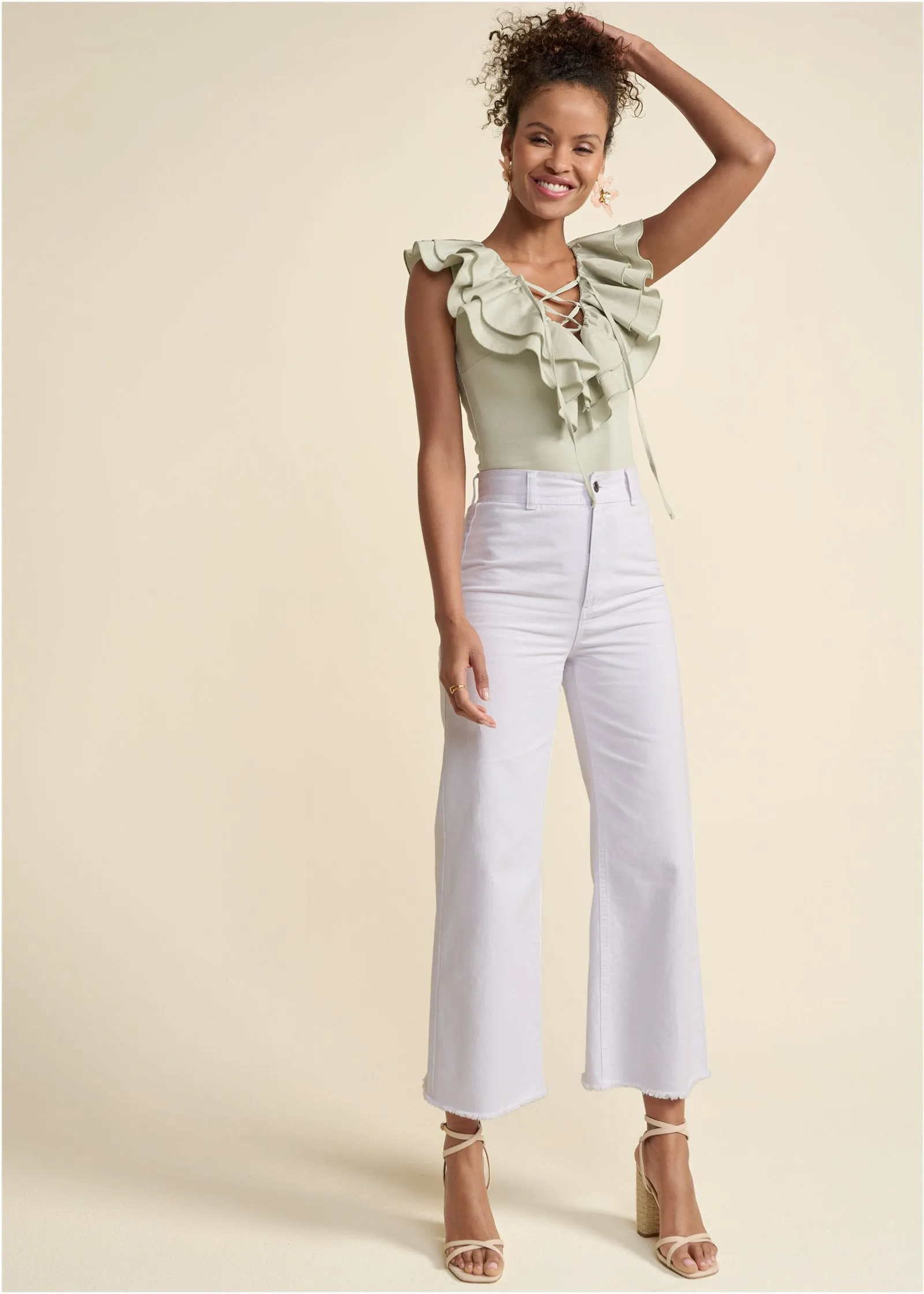 Poplin Ruffle Bodysuit - Sage