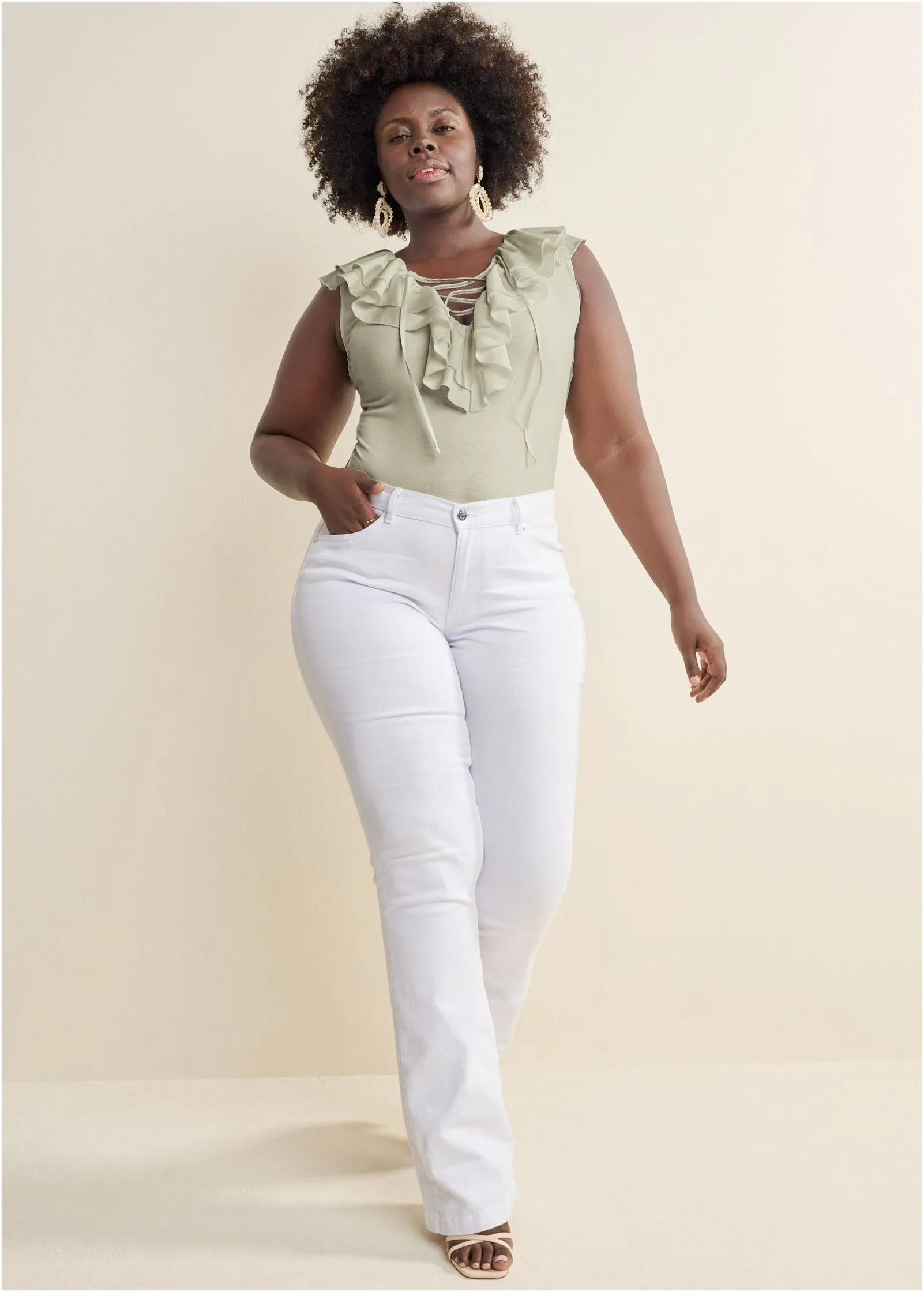 Poplin Ruffle Bodysuit - Sage