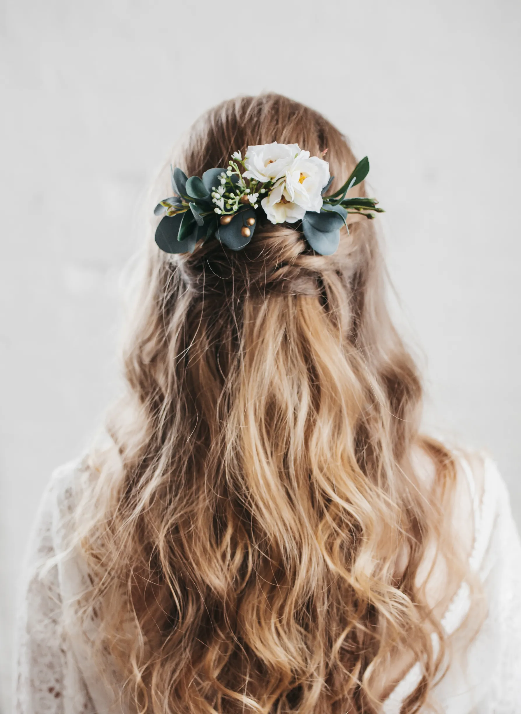 Sage Eucalyptus Wild Rose Wedding Bridal Hair Comb